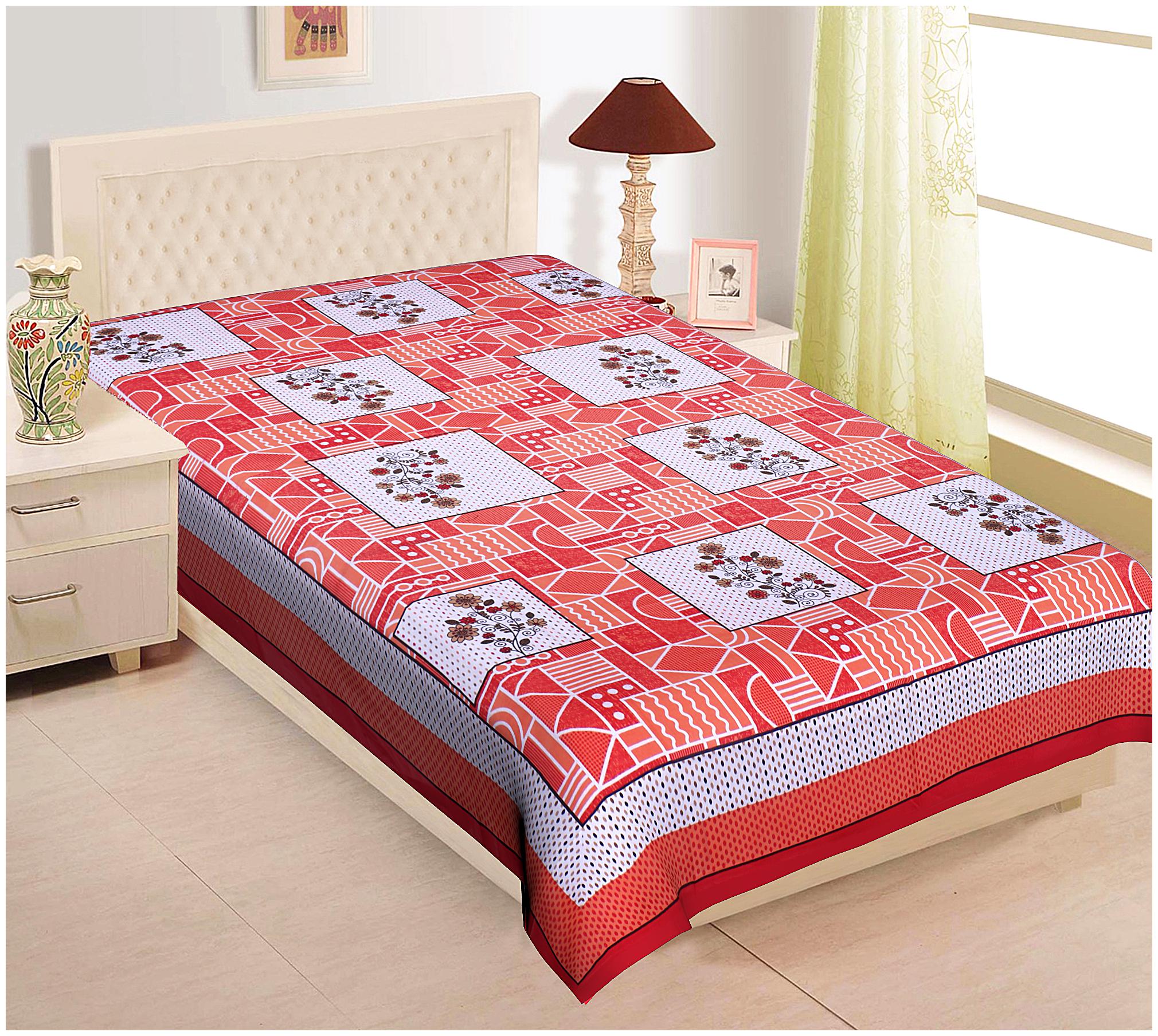 

TEXSTYLERS Cotton Floral Single Size Bedsheet 144 TC ( 1 Bedsheet Without Pillow Covers Red )