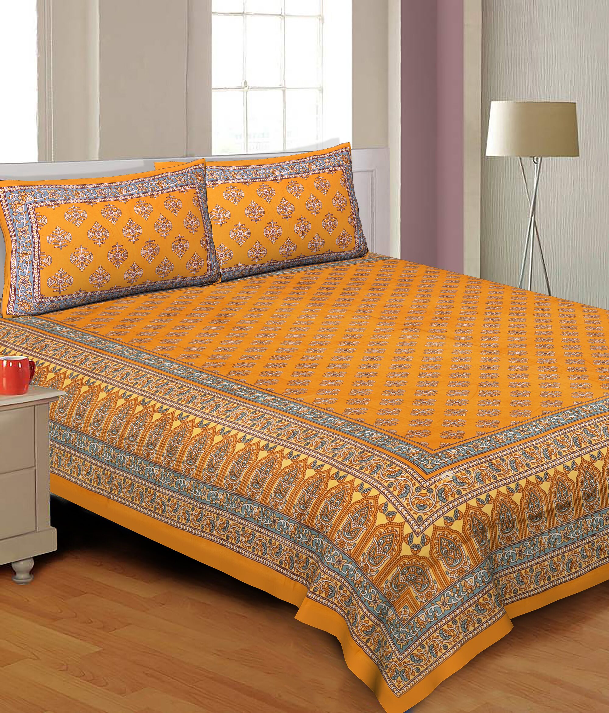 

TEXSTYLERS Cotton Printed Double Size Bedsheet 180 TC ( 1 Bedsheet With 2 Pillow Covers Multi )