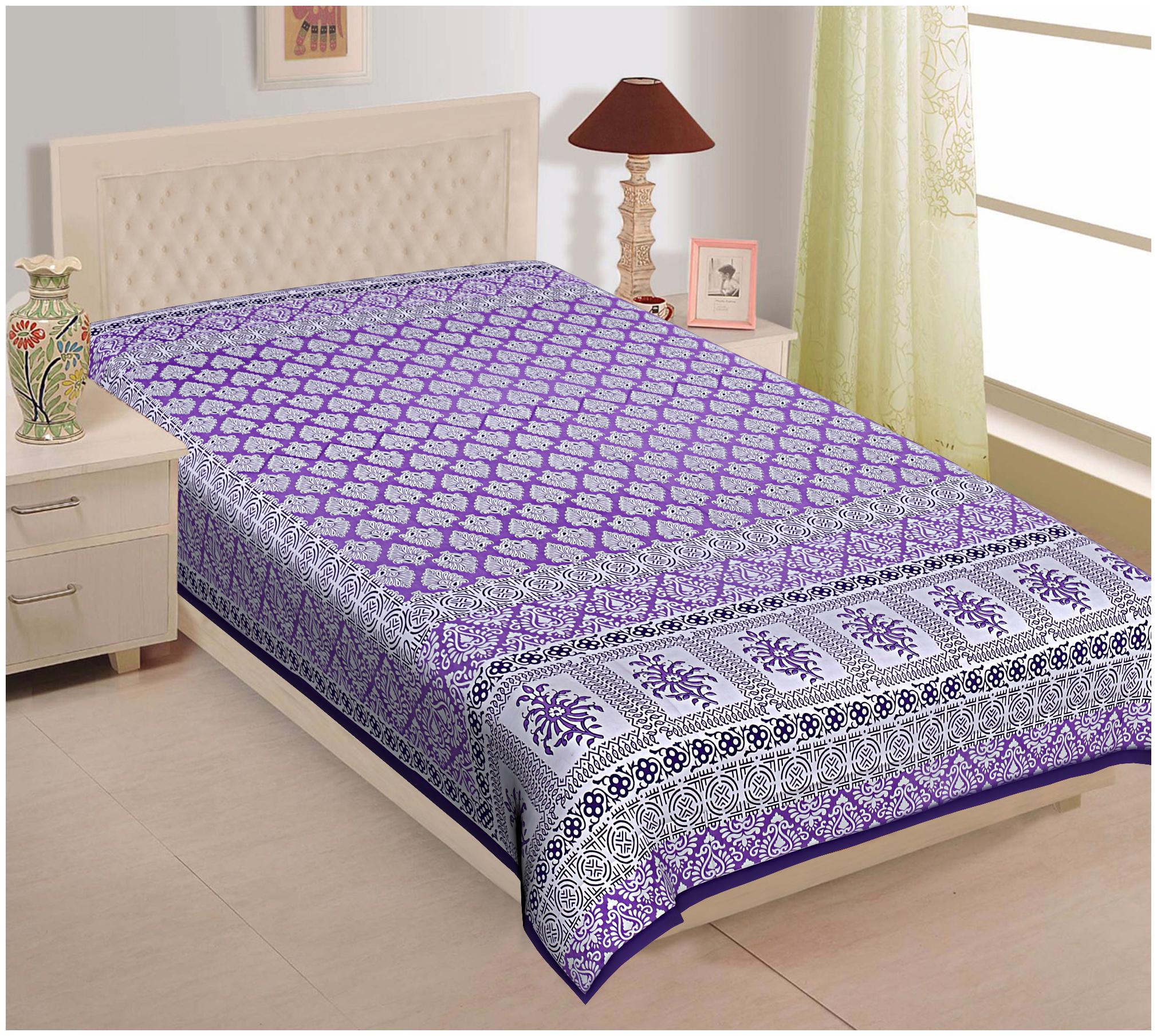 

TEXSTYLERS Cotton Printed Single Size Bedsheet 144 TC ( 1 Bedsheet Without Pillow Covers Purple )