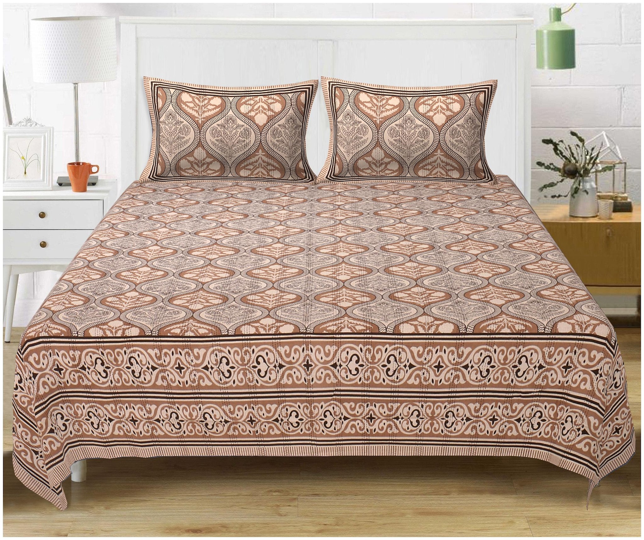 

TEXSTYLERS Cotton Abstract King Size Bedsheet 220 TC ( 1 Bedsheet With 2 Pillow Covers Multi )