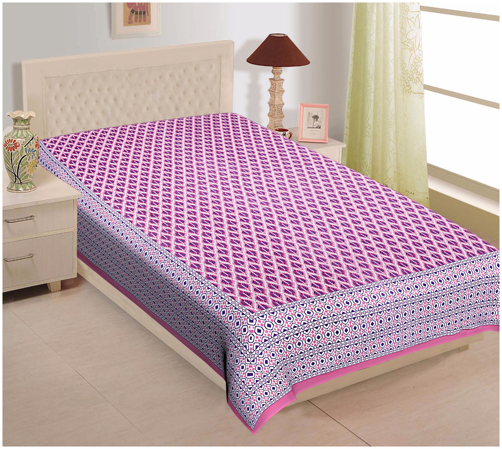 

TEXSTYLERS Cotton Printed Single Size Bedsheet 144 TC ( 1 Bedsheet Without Pillow Covers Pink )