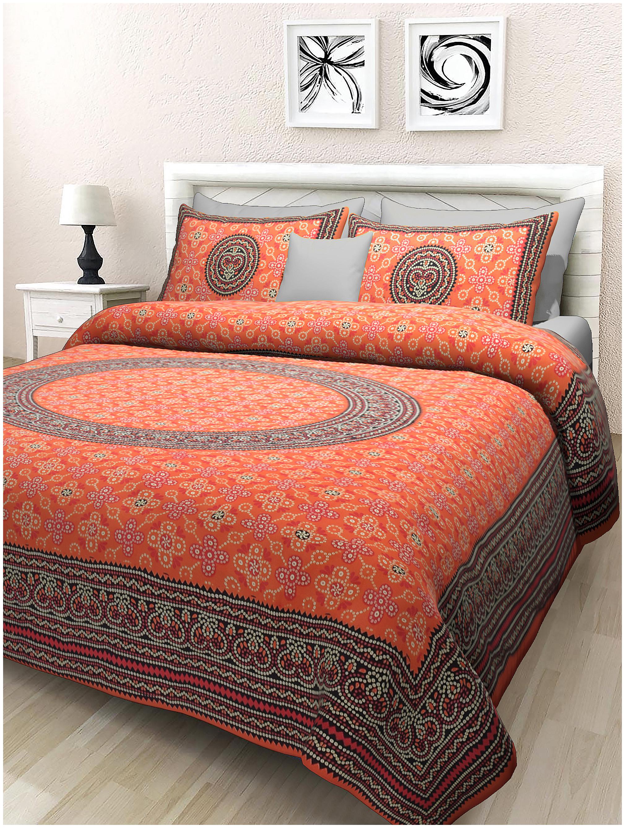 

TEXSTYLERS Cotton Rajasthani Jaipuri Print Double Size Bedsheet 180 TC ( 1 Bedsheet With 2 Pillow Covers Multi )