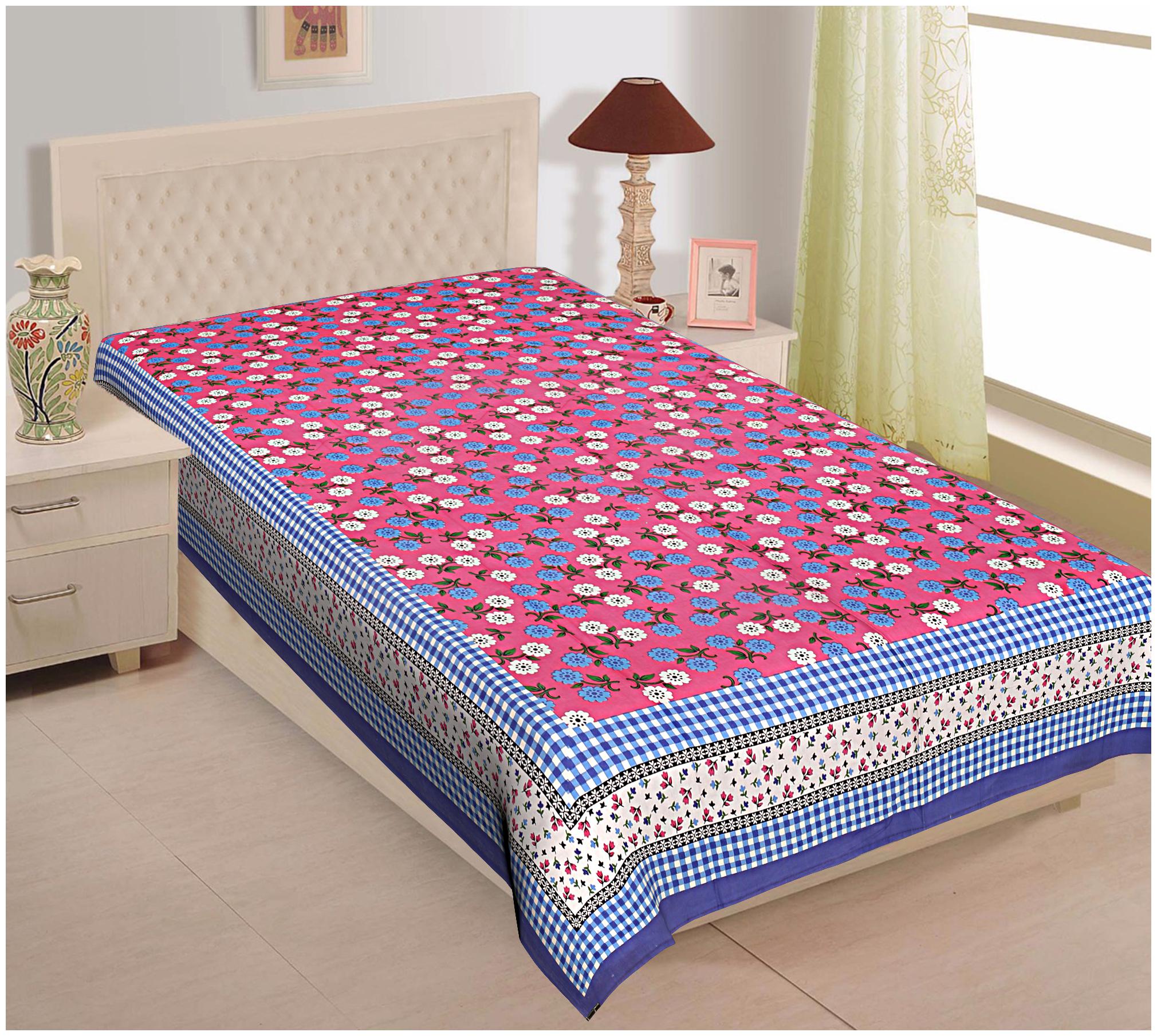 

TEXSTYLERS Cotton Floral Single Size Bedsheet 144 TC ( 1 Bedsheet Without Pillow Covers Pink )