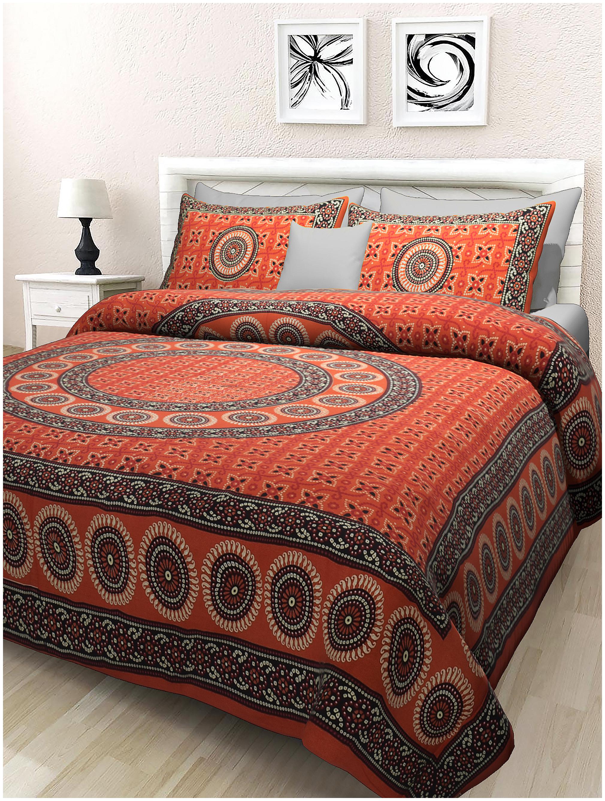 

TEXSTYLERS Cotton Rajasthani Jaipuri Print Double Size Bedsheet 180 TC ( 1 Bedsheet With 2 Pillow Covers Multi )