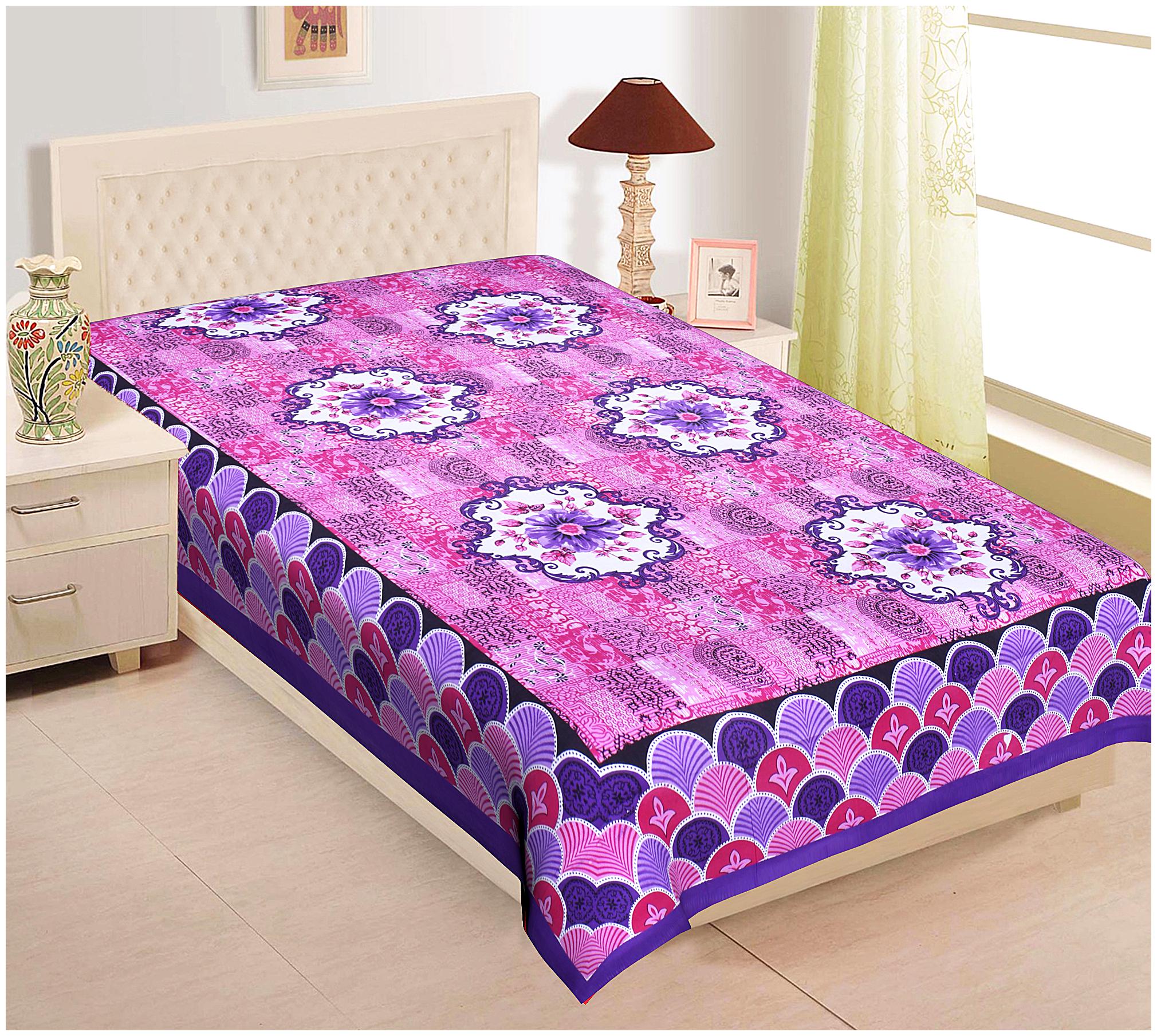 

TEXSTYLERS Cotton Floral Single Size Bedsheet 144 TC ( 1 Bedsheet Without Pillow Covers Pink )