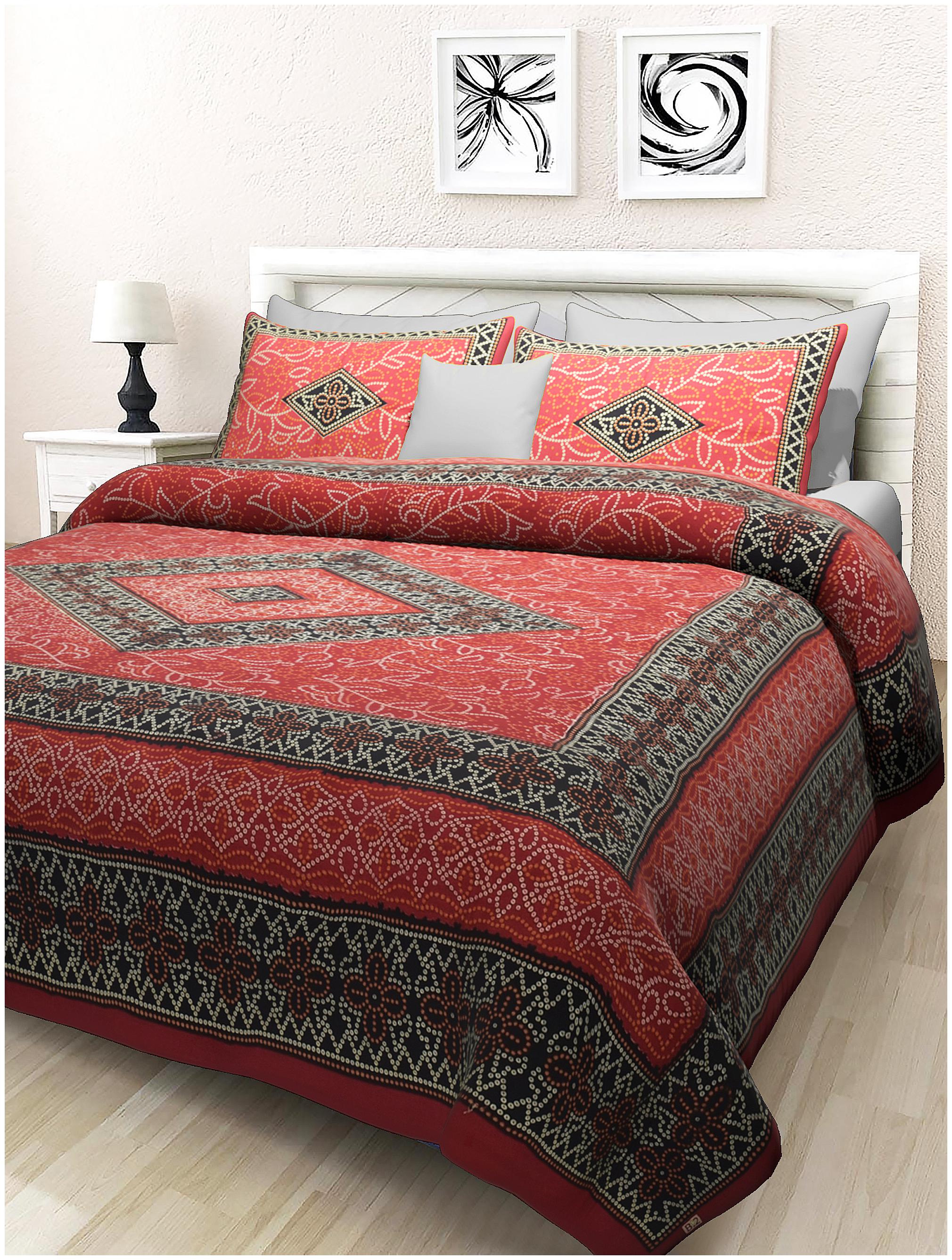 

TEXSTYLERS Cotton Rajasthani Jaipuri Print Double Size Bedsheet 180 TC ( 1 Bedsheet With 2 Pillow Covers Multi )
