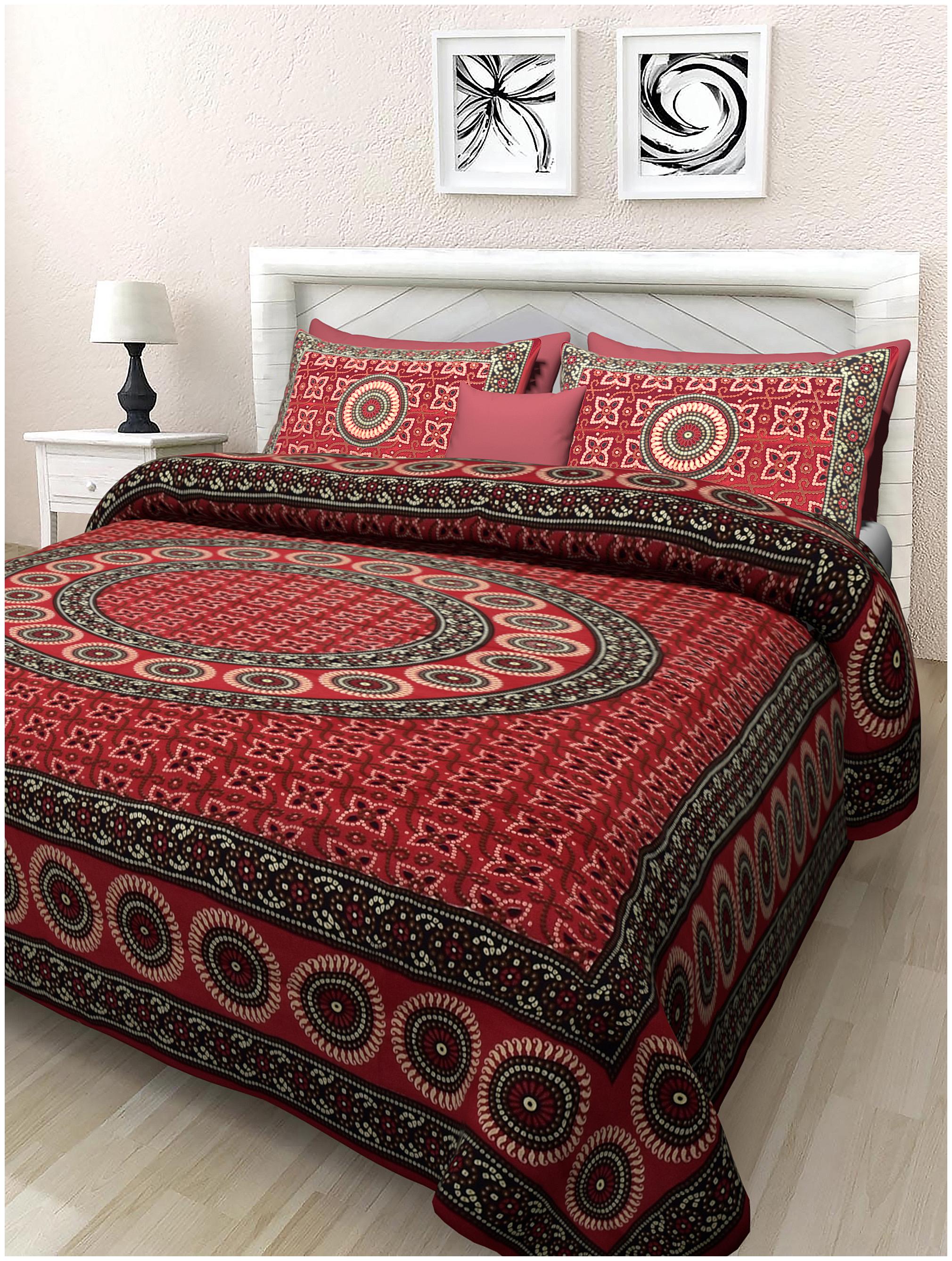 

TEXSTYLERS Cotton Rajasthani Jaipuri Print Double Size Bedsheet 180 TC ( 1 Bedsheet With 2 Pillow Covers Multi )