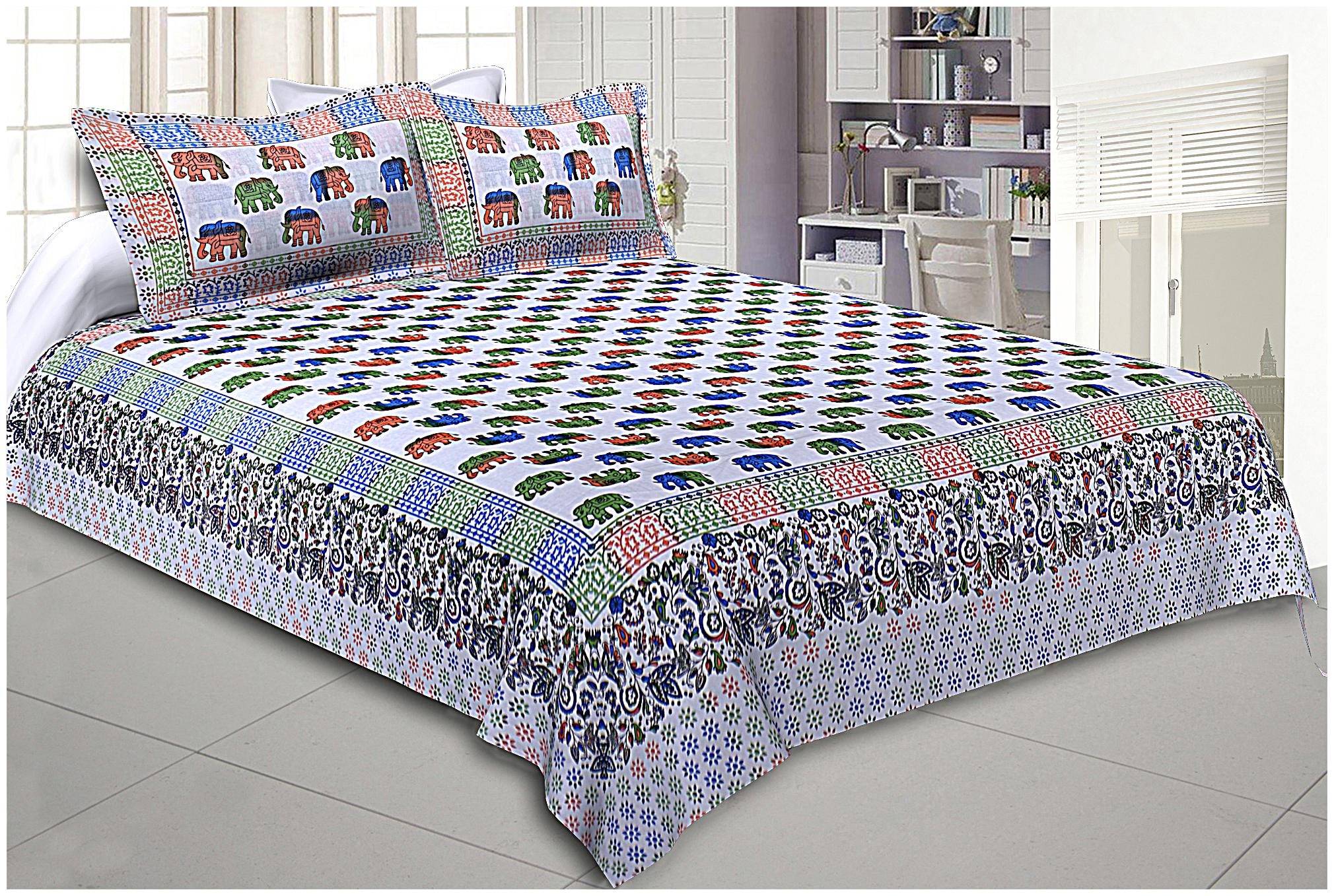 

TEXSTYLERS Cotton Printed Double Size Bedsheet 150 TC ( 1 Bedsheet With 2 Pillow Covers Multi )