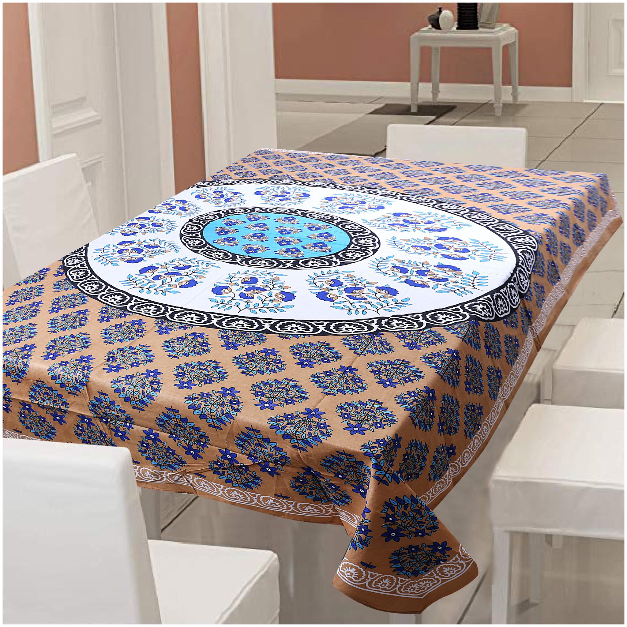 

Texstylers 100 Cotton Jaipuri Print 6 To 8 Seater Table Cloth Cover Pack Of 1