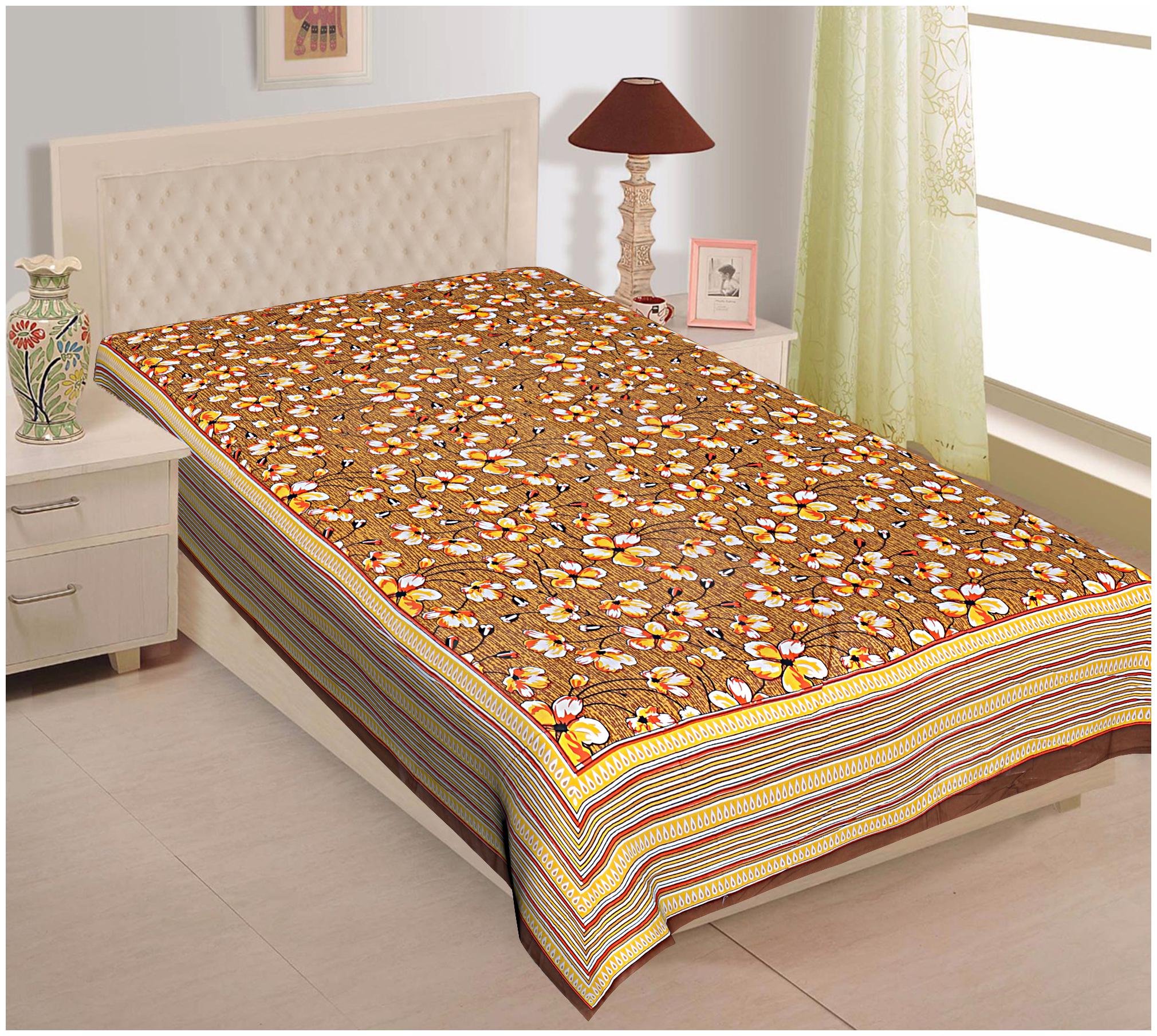 

TEXSTYLERS Cotton Floral Single Size Bedsheet 144 TC ( 1 Bedsheet Without Pillow Covers Yellow )