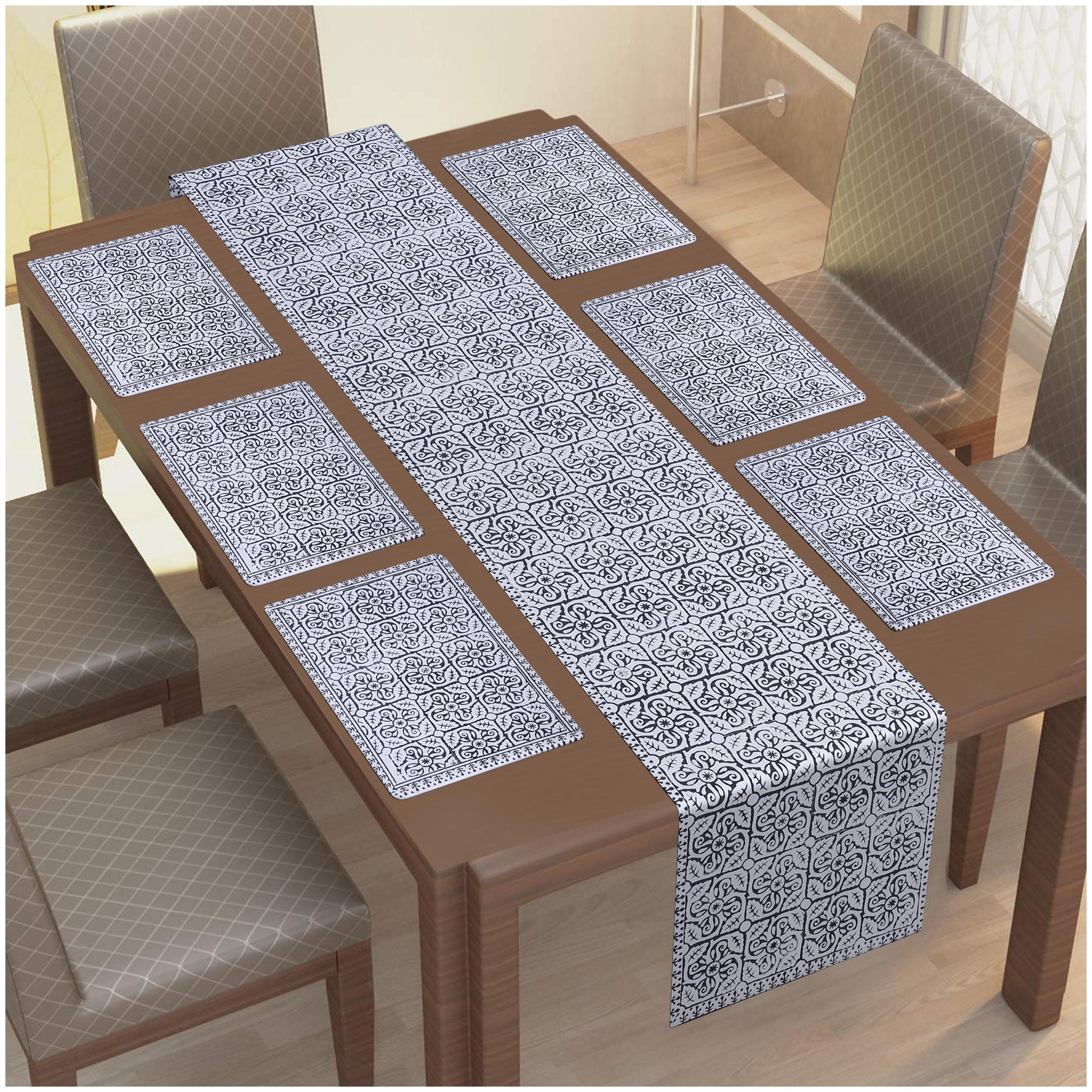 

TEXSTYLERS 100 Cotton Jaipuri Block Printed 6 Table Mat and 1 Runner Set