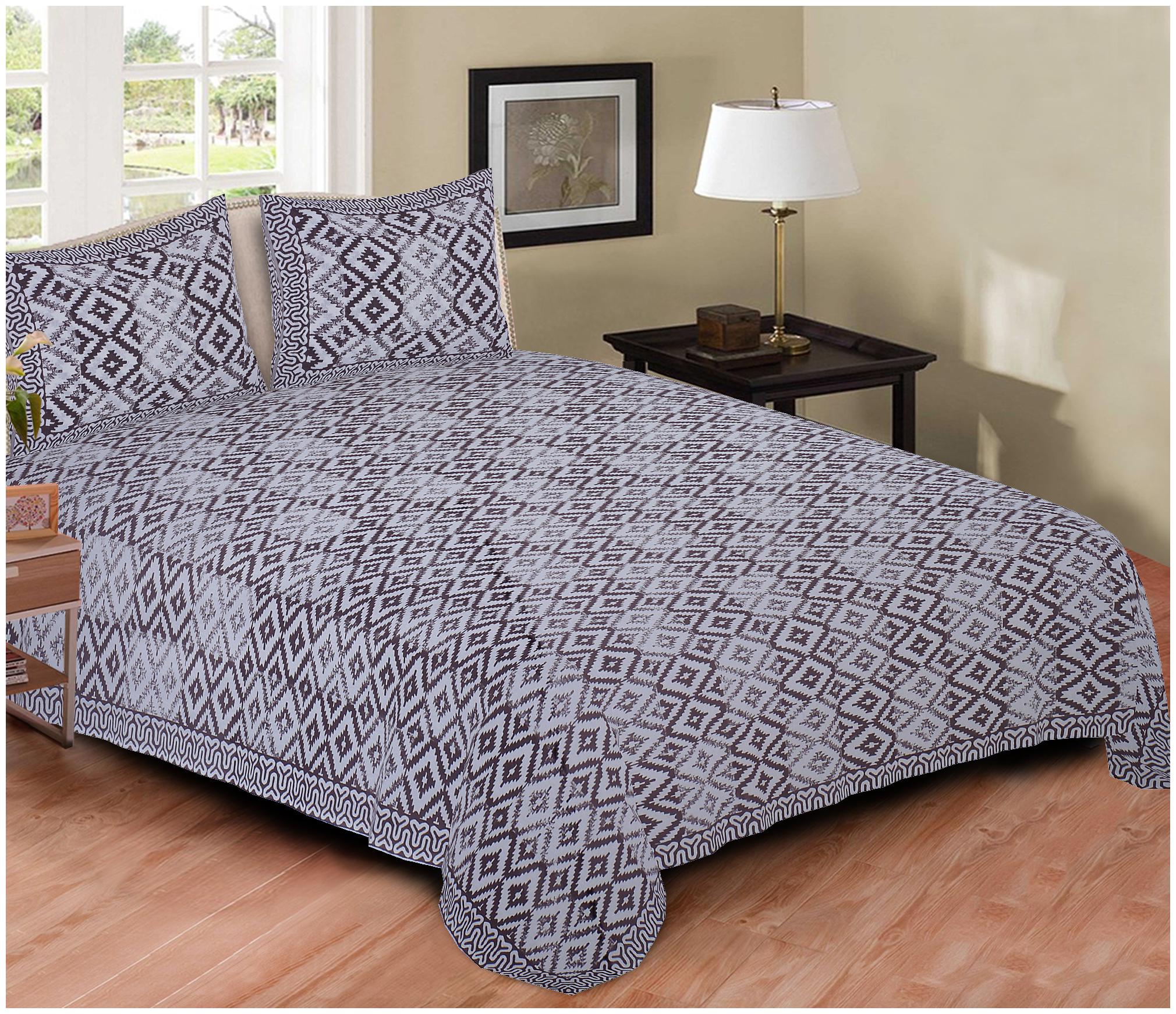 

TEXSTYLERS Cotton Geometric Double Size Bedsheet 220 TC ( 1 Bedsheet With 2 Pillow Covers Black White )