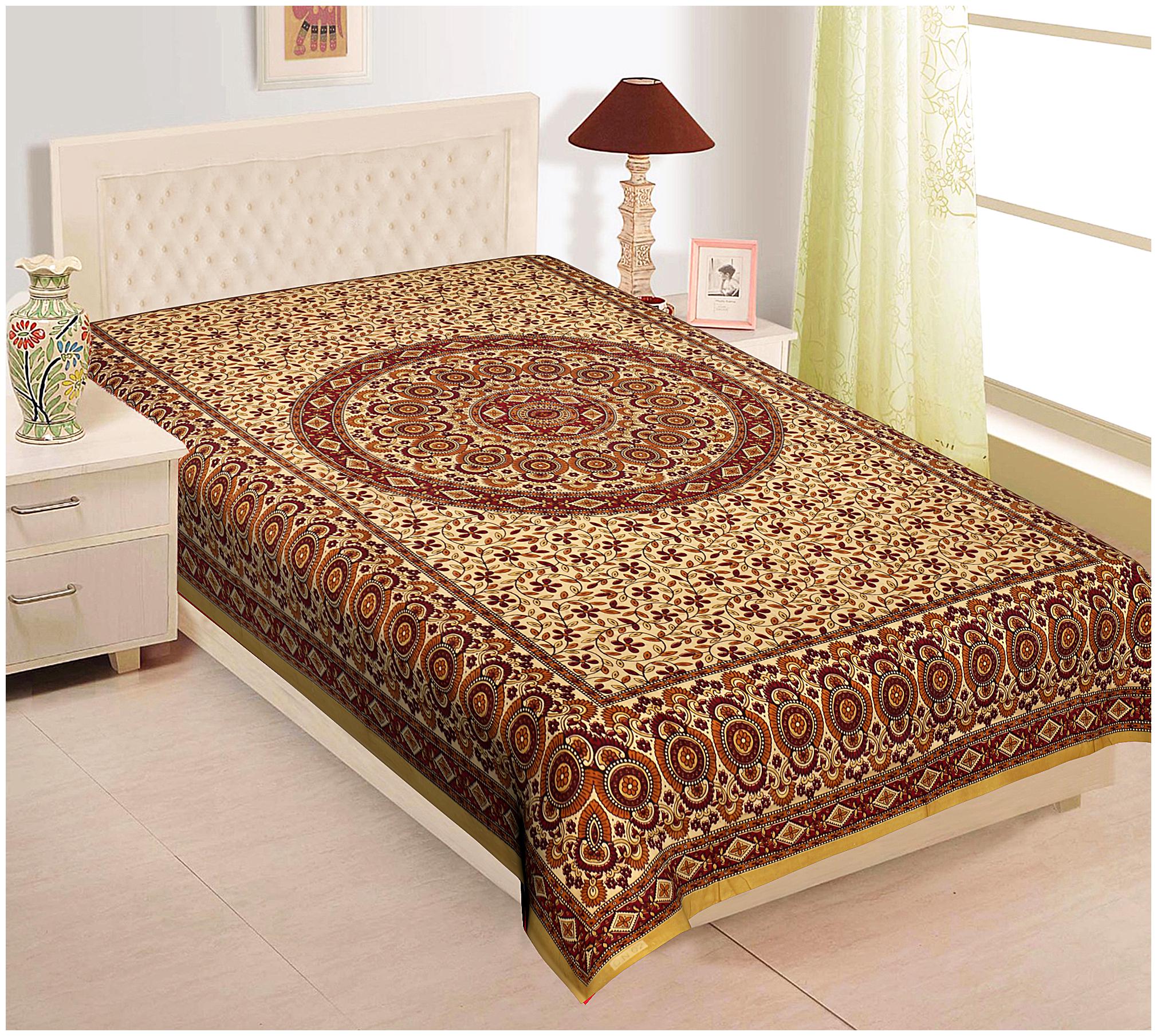

TEXSTYLERS Cotton Printed Single Size Bedsheet 144 TC ( 1 Bedsheet Without Pillow Covers Golden Rust )