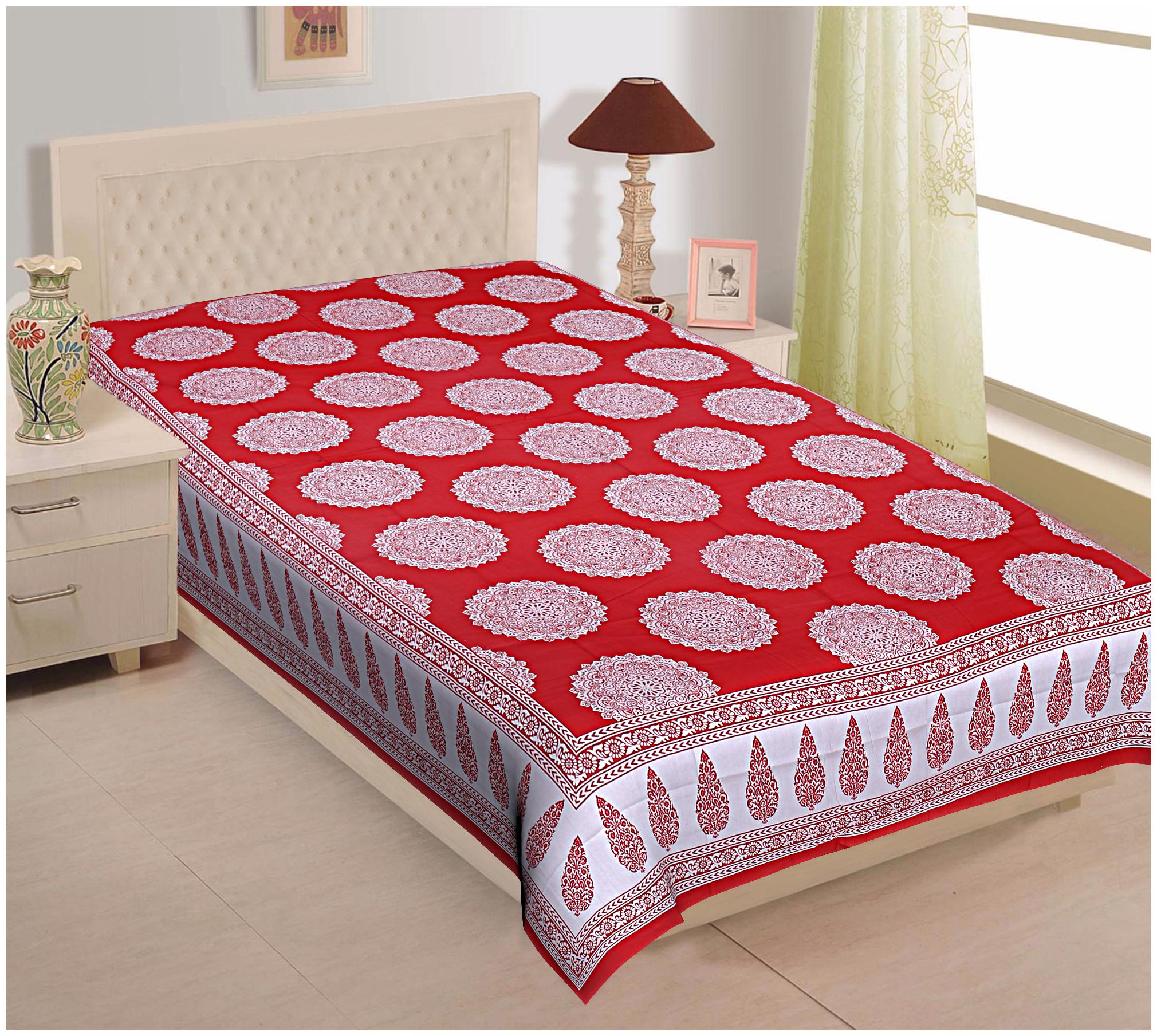 

TEXSTYLERS Cotton Printed Single Size Bedsheet 144 TC ( 1 Bedsheet Without Pillow Covers Red )
