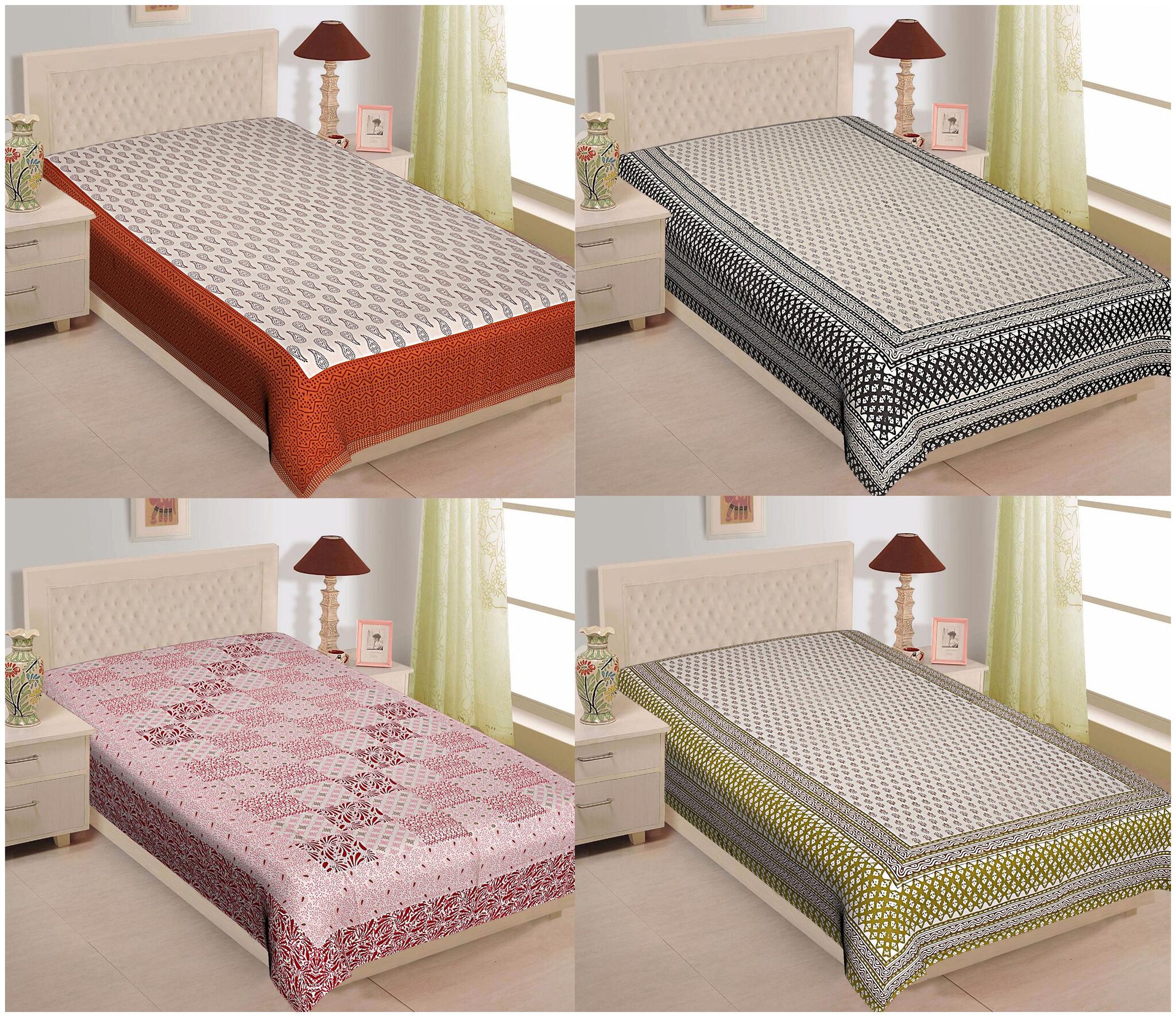 Buy TEXSTYLERS Cotton Printed Single Size Bedsheet Combo ( 4 Bedsheet Without Pillow Covers