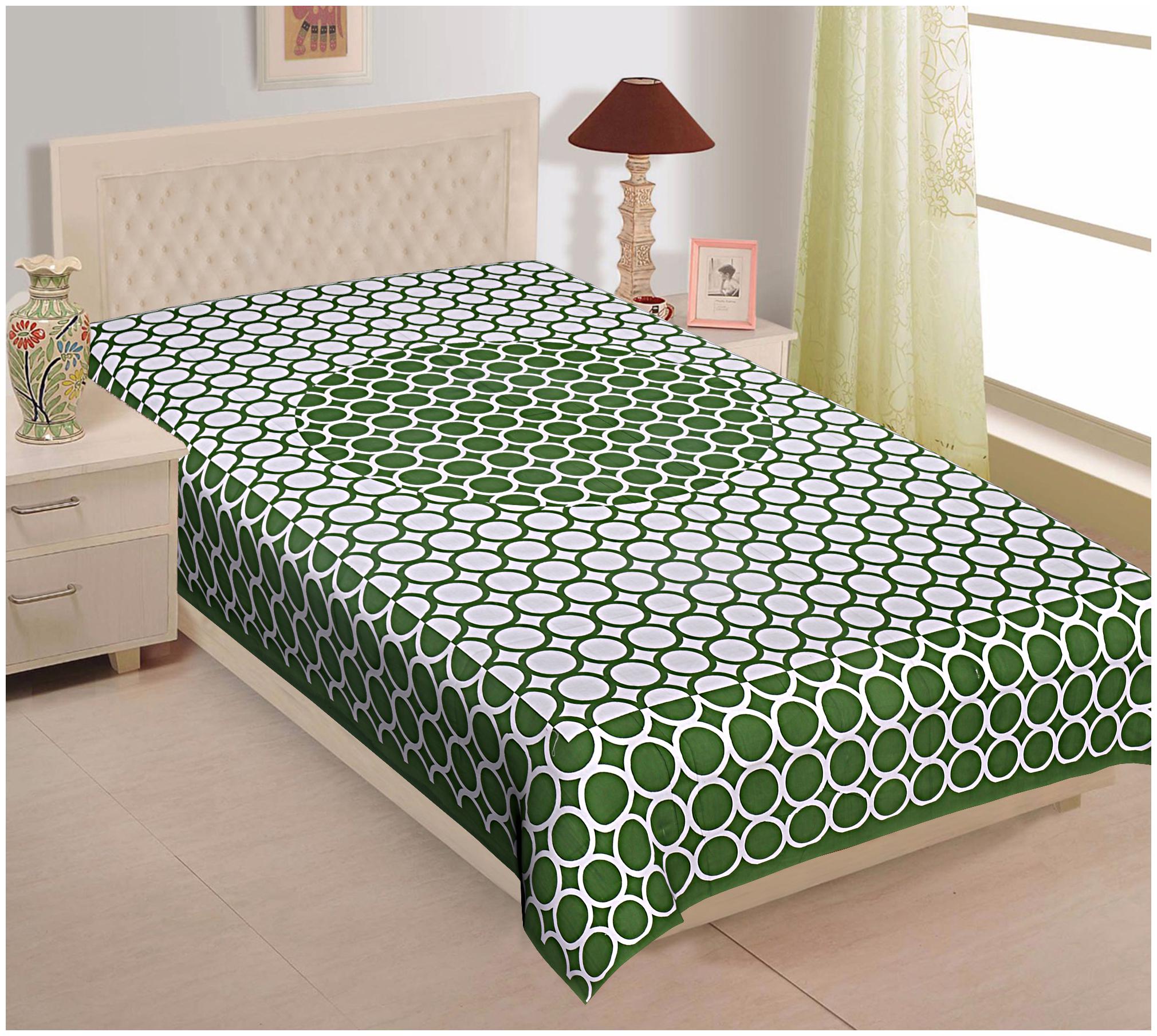 

TEXSTYLERS Cotton Printed Single Size Bedsheet 144 TC ( 1 Bedsheet Without Pillow Covers Green )