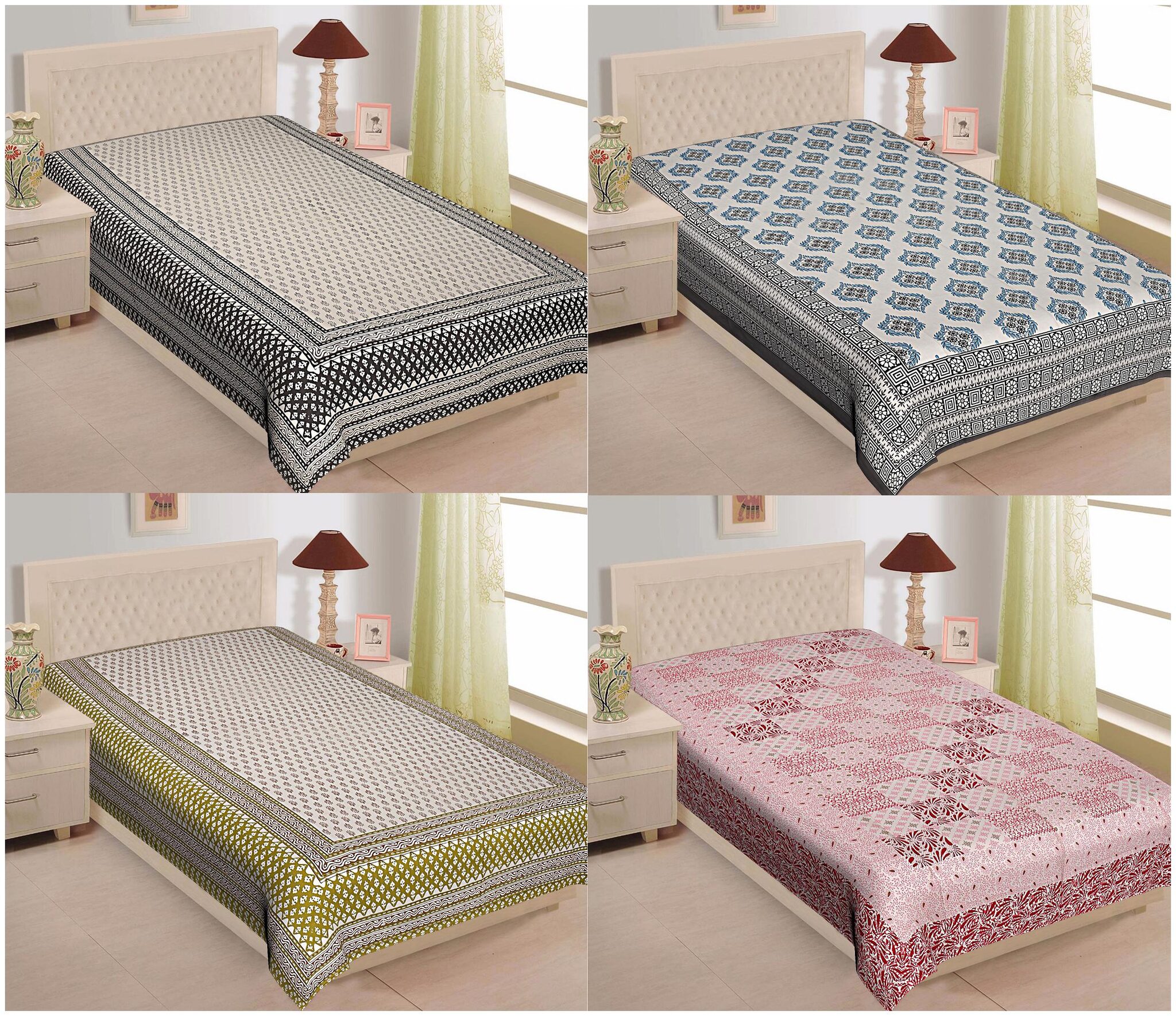 Buy TEXSTYLERS Cotton Printed Single Size Bedsheet Combo ( 4 Bedsheet