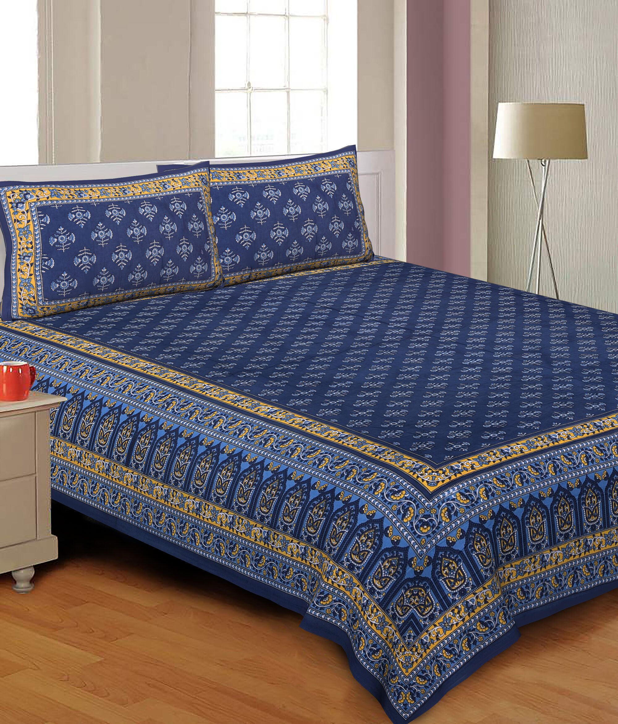 

TEXSTYLERS Cotton Printed Double Size Bedsheet 180 TC ( 1 Bedsheet With 2 Pillow Covers Multi )