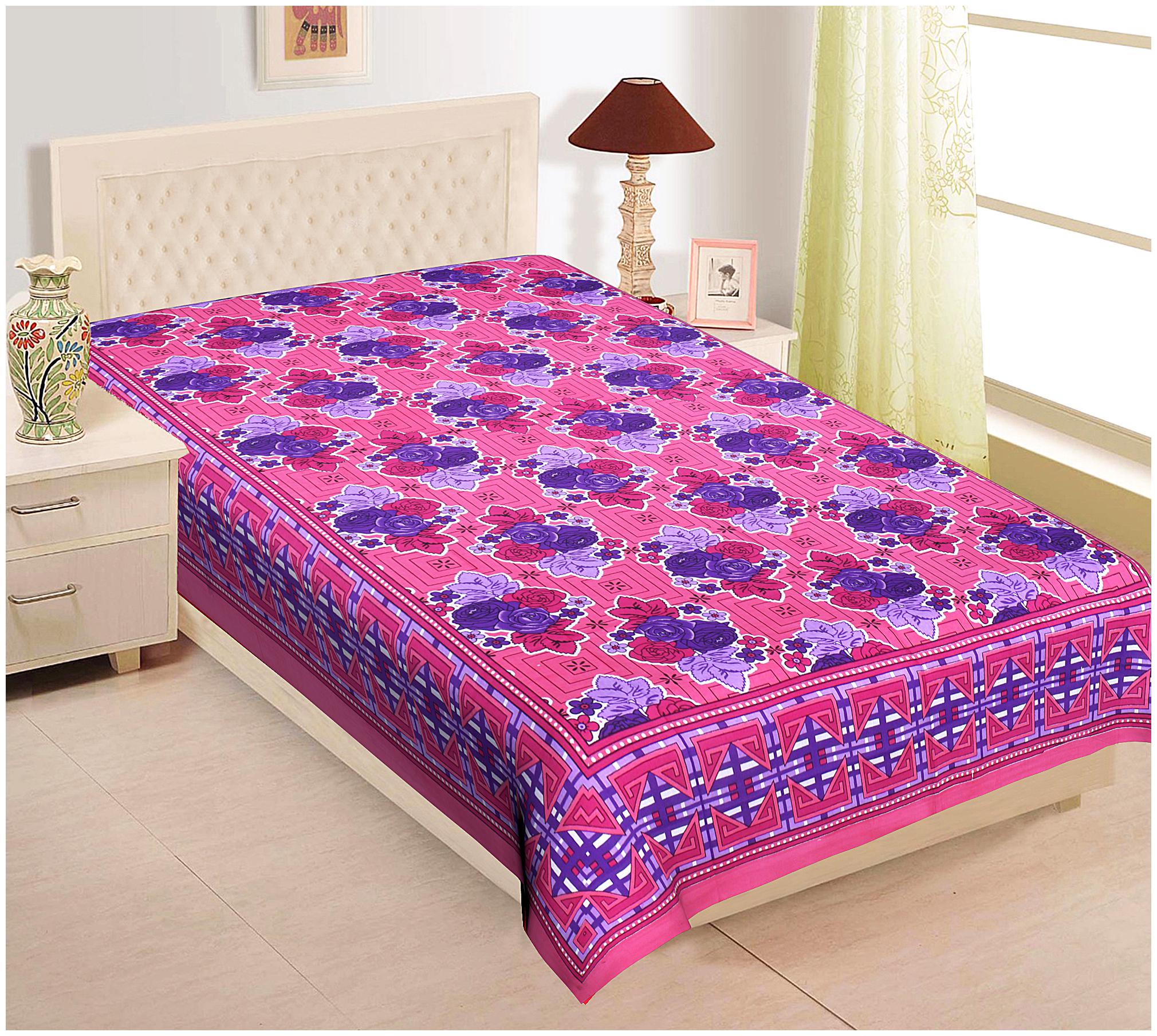

TEXSTYLERS Cotton Floral Single Size Bedsheet 144 TC ( 1 Bedsheet Without Pillow Covers Pink )