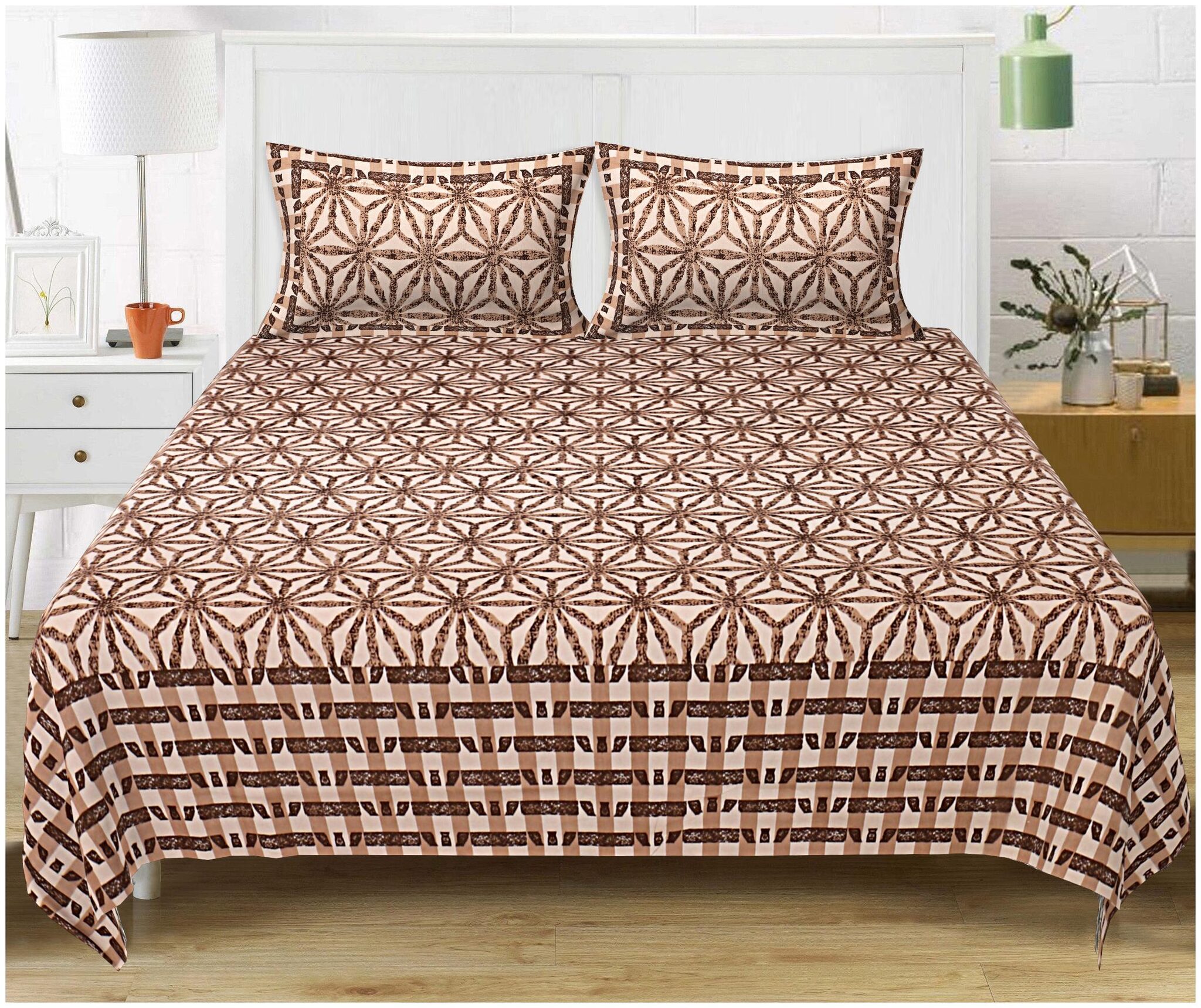 

TEXSTYLERS Cotton Abstract King Size Bedsheet 220 TC ( 1 Bedsheet With 2 Pillow Covers Multi )