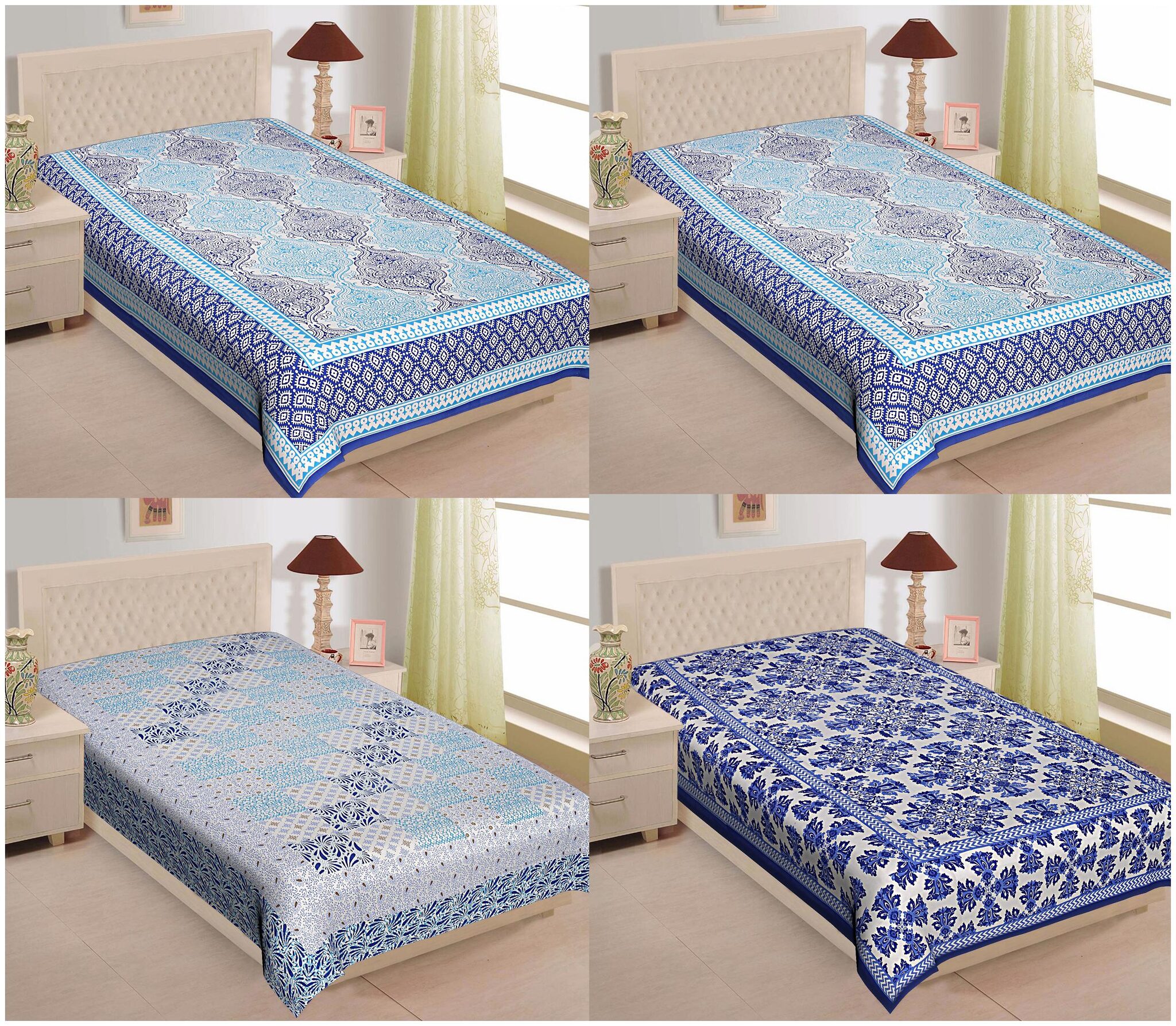 Buy TEXSTYLERS Cotton Printed Single Size Bedsheet Combo ( 4 Bedsheet