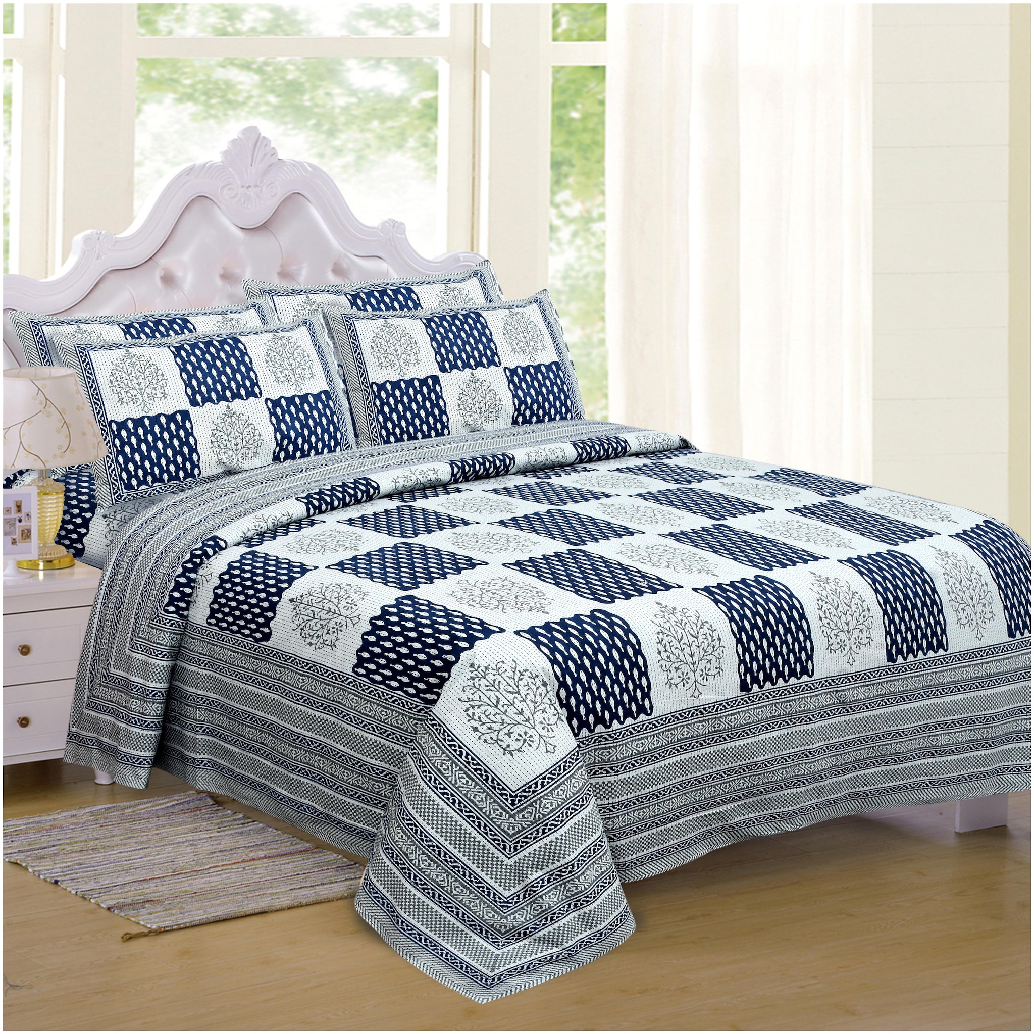 

TEXSTYLERS Cotton Checkered King Size Bedsheet 240 TC ( 1 Bedsheet With 2 Pillow Covers Multi )