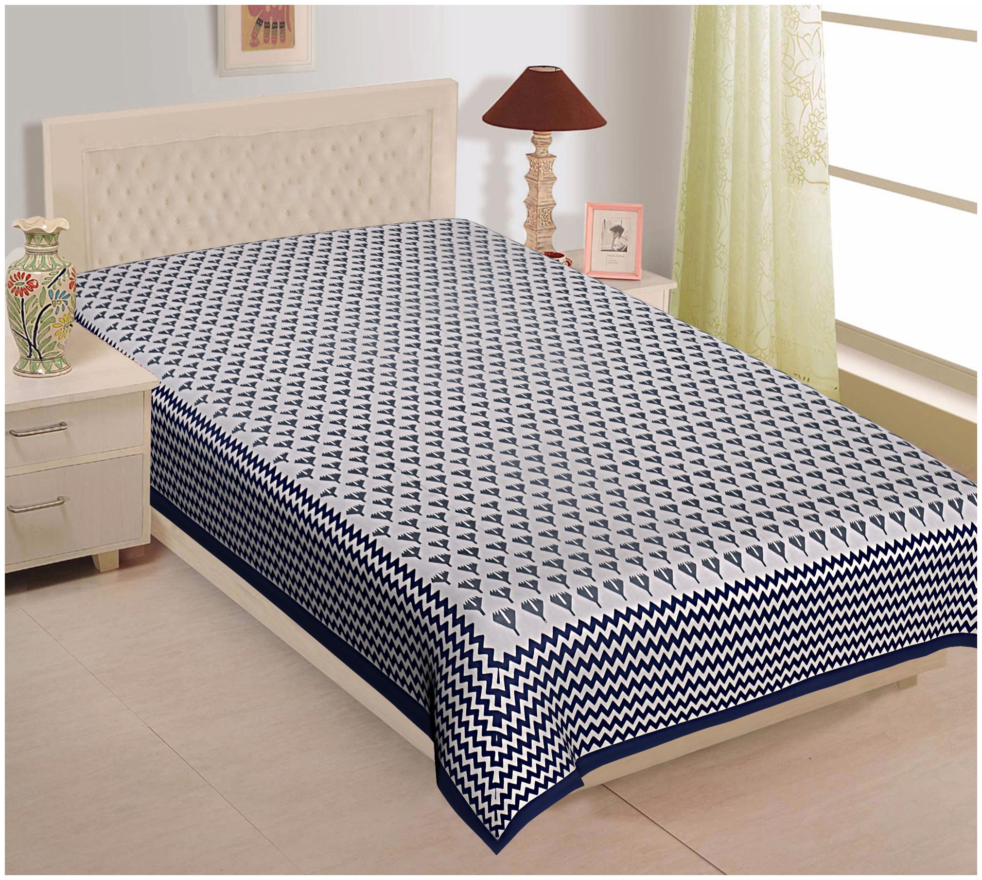 

TEXSTYLERS Cotton Printed Single Size Bedsheet 200 TC ( 1 Bedsheet Without Pillow Covers Blue Grey )