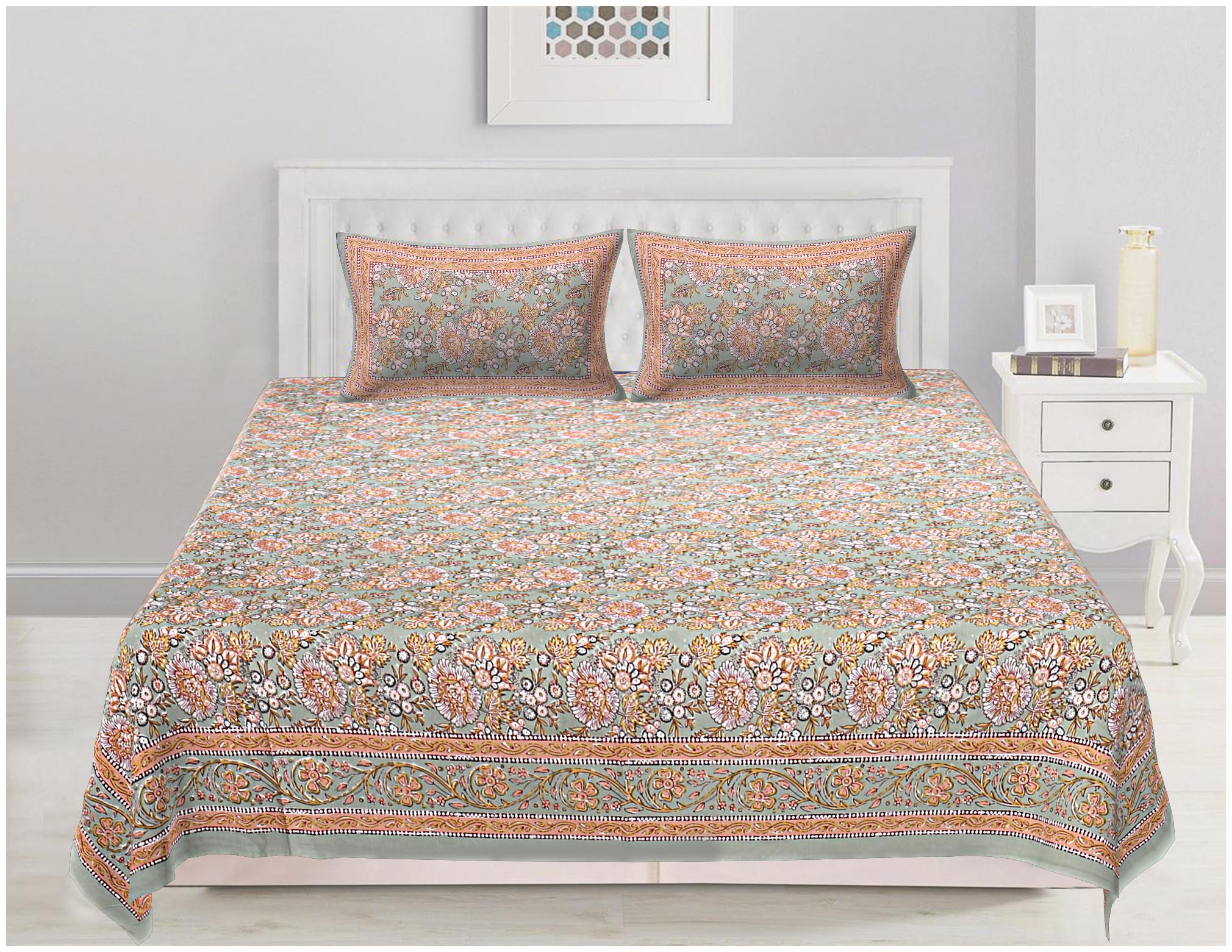 

TEXSTYLERS Cotton Printed King Size Bedsheet 220 TC ( 1 Bedsheet With 2 Pillow Covers Multi )