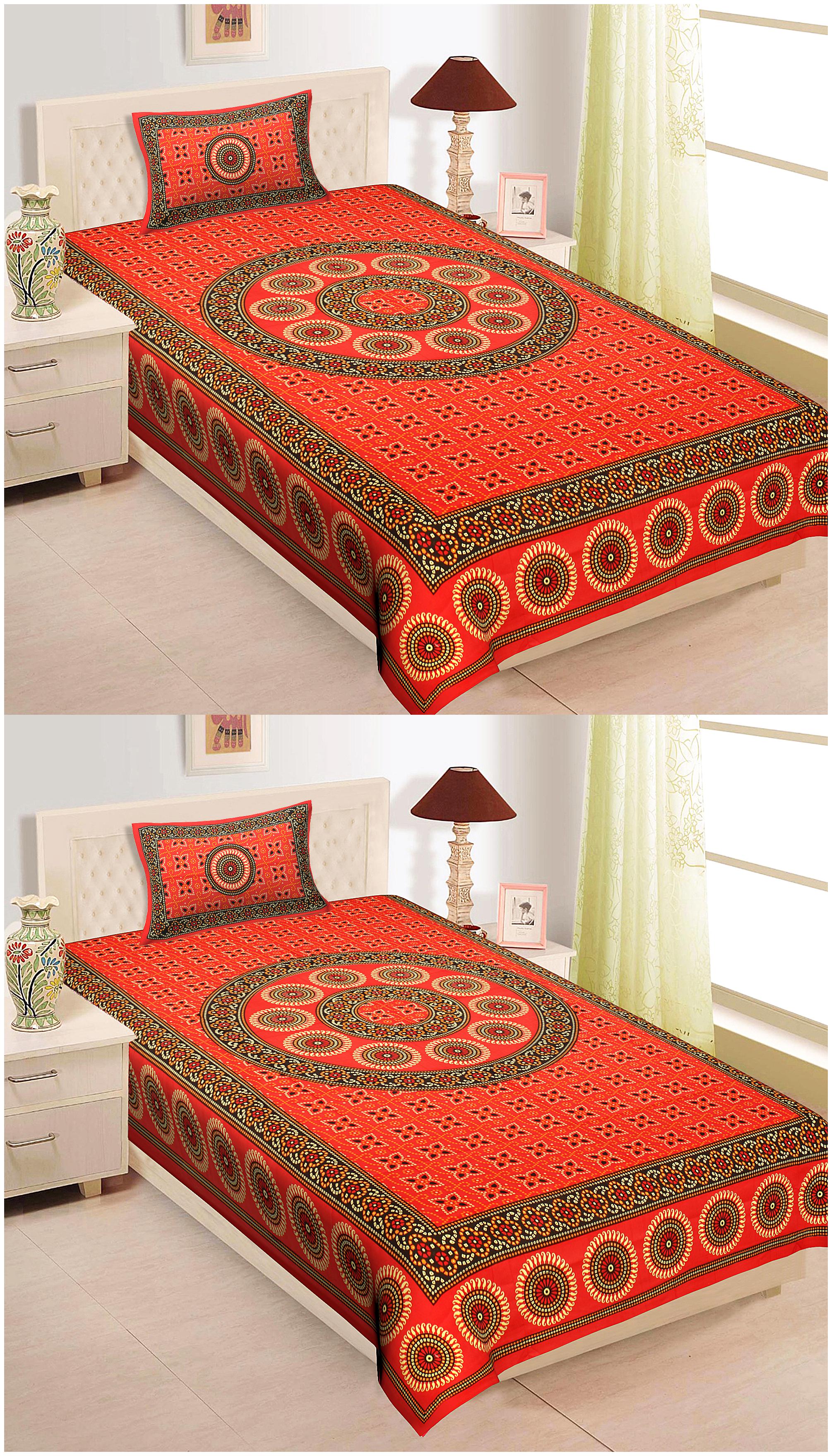 

TEXSTYLERS Cotton Printed Single Size Bedsheet 144 TC ( 2 Bedsheet With 2 Pillow Covers Multi )