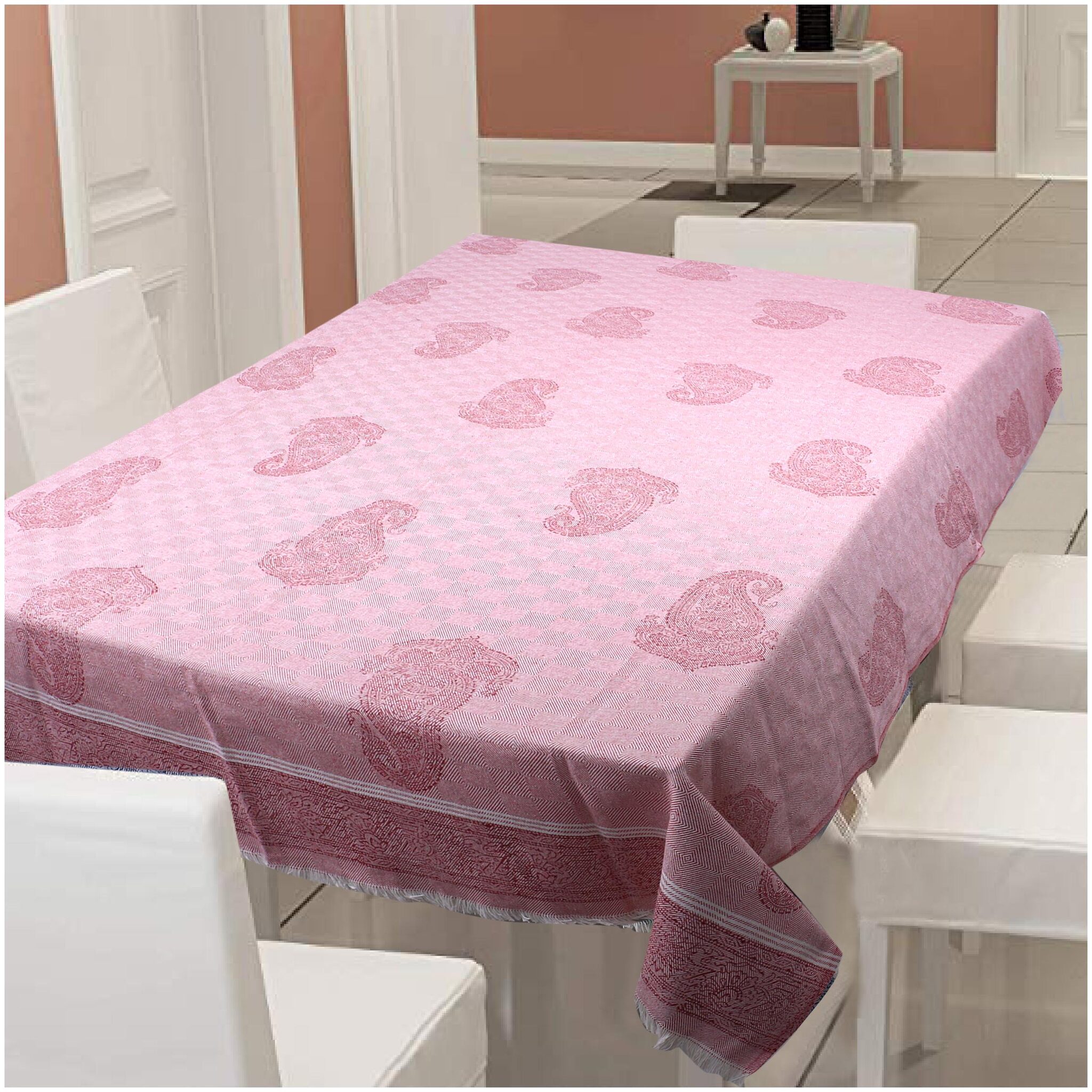

TEXSTYLERS Cotton Geometric Block Print (4 5x8 33 ft) Table Cloth Cover(Red)