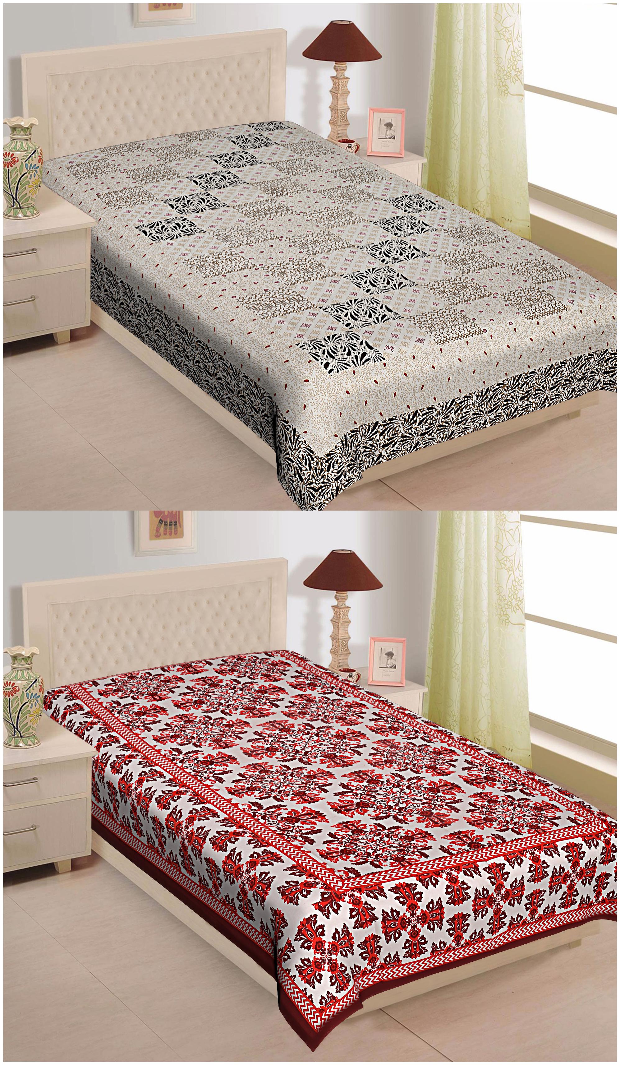 

TEXSTYLERS Cotton Floral Single Size Bedsheet 180 TC ( 2 Bedsheet Without Pillow Covers Multi )
