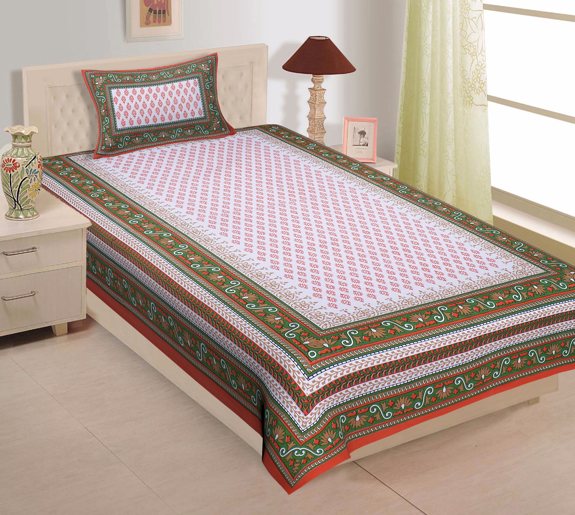 

TEXSTYLERS Cotton Printed Single Size Bedsheet 200 TC ( 1 Bedsheet With 1 Pillow Covers Multi )