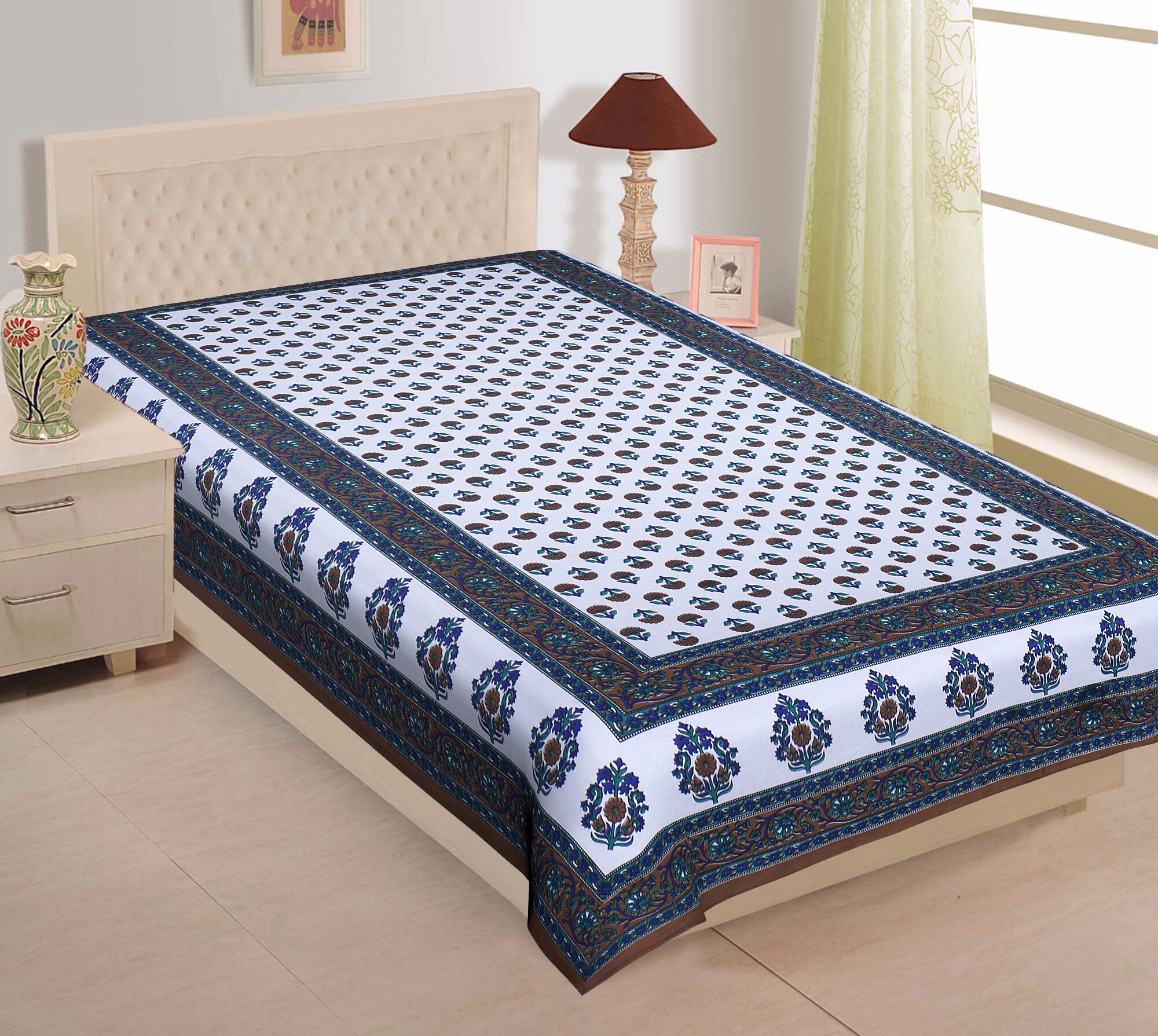 

TEXSTYLERS Cotton Printed Single Size Bedsheet 200 TC ( 1 Bedsheet Without Pillow Covers Multi )