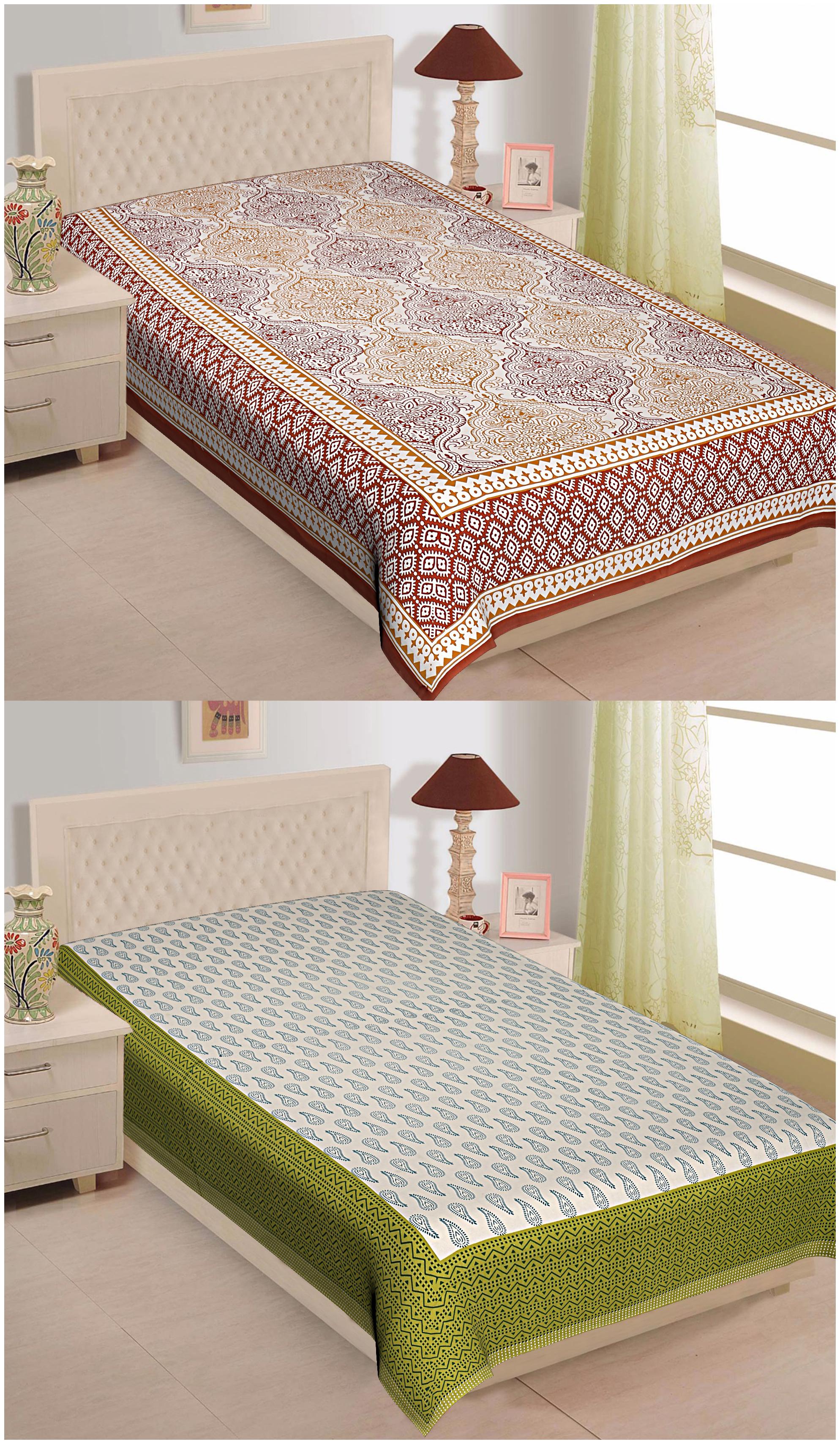 

TEXSTYLERS Cotton Floral Single Size Bedsheet 180 TC ( 2 Bedsheet Without Pillow Covers Multi )