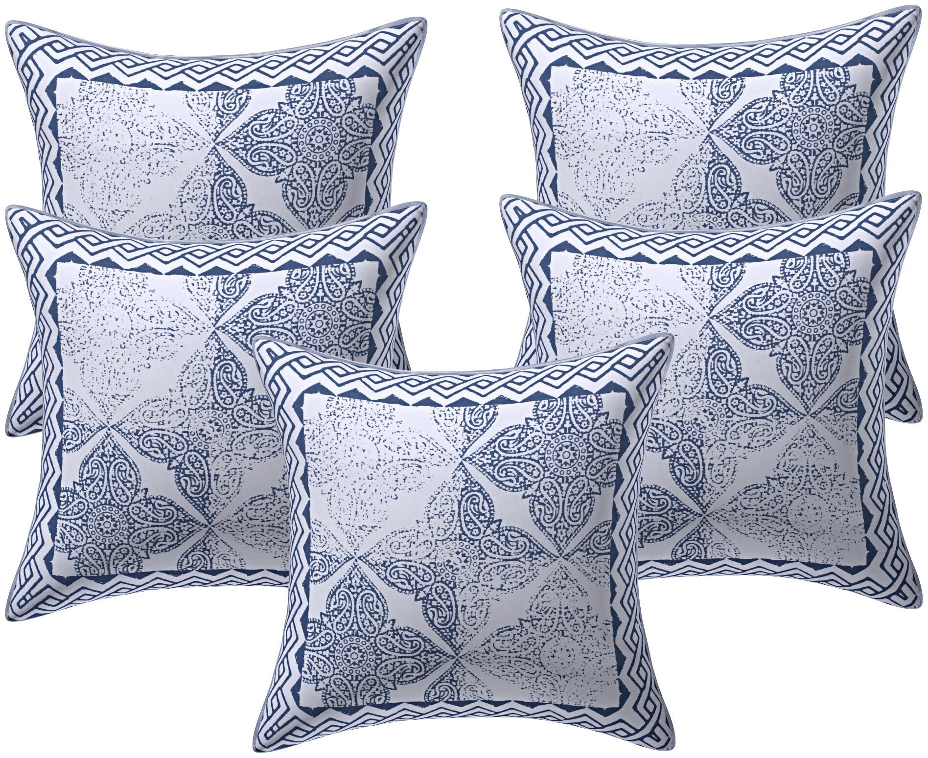 

TEXSTYLERS Geometric Canvas Square Shape Blue Cushion Cover ( Regular Pack of 5 )