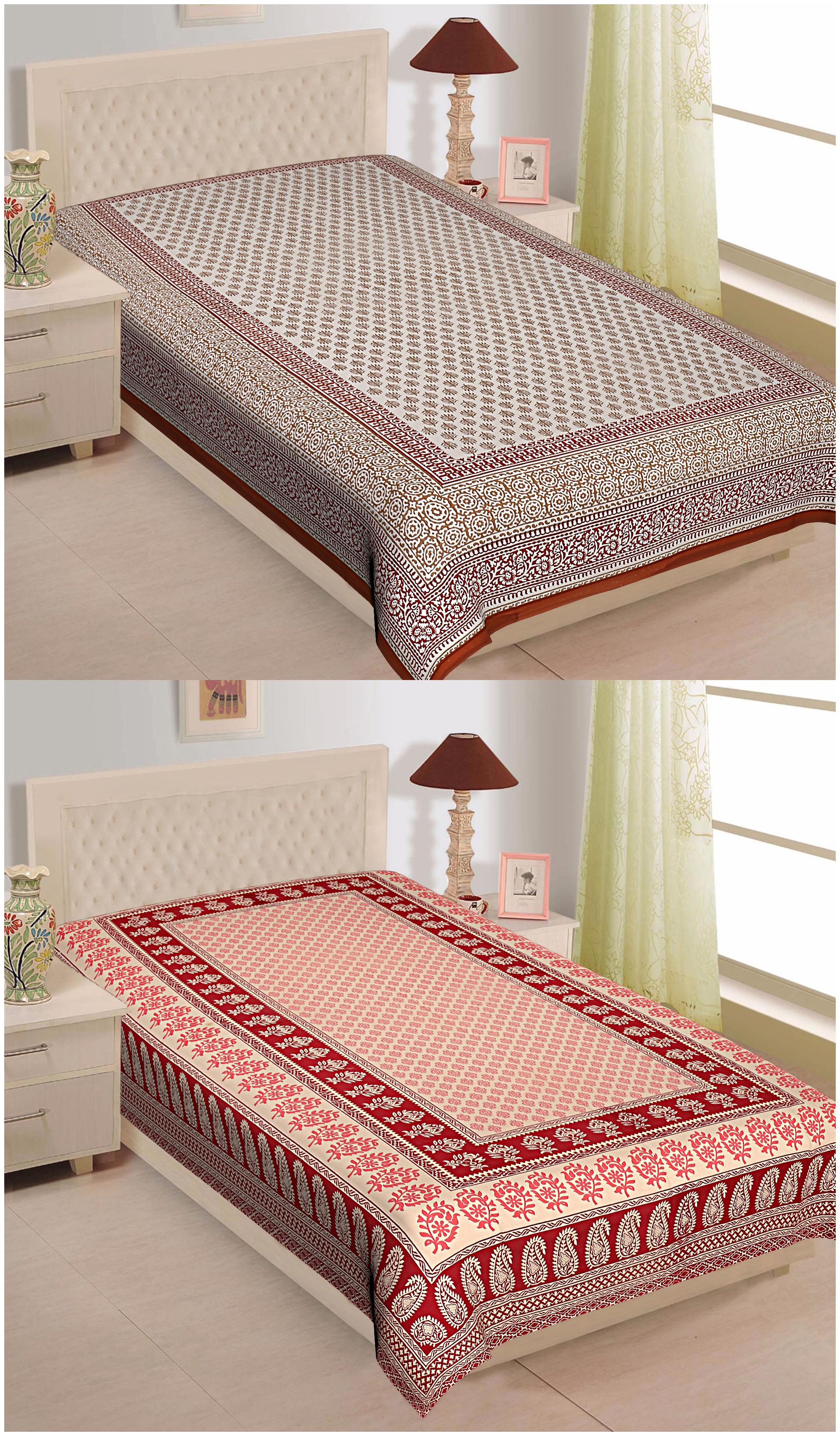 

TEXSTYLERS Cotton Floral Single Size Bedsheet 180 TC ( 2 Bedsheet Without Pillow Covers Multi )