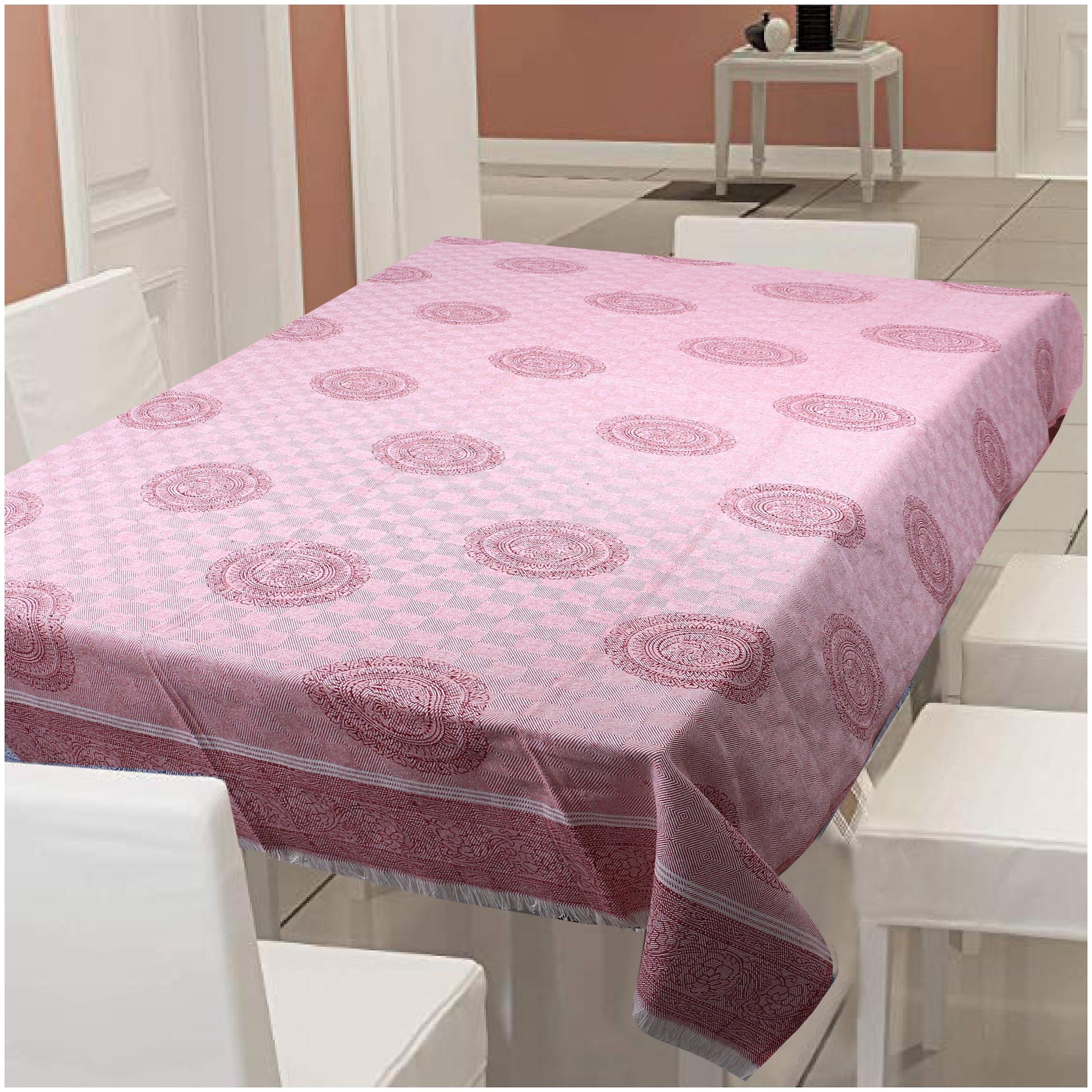 

TEXSTYLERS Cotton Geometric Block Print (4 5x8 33 ft) Table Cloth Cover(Red)