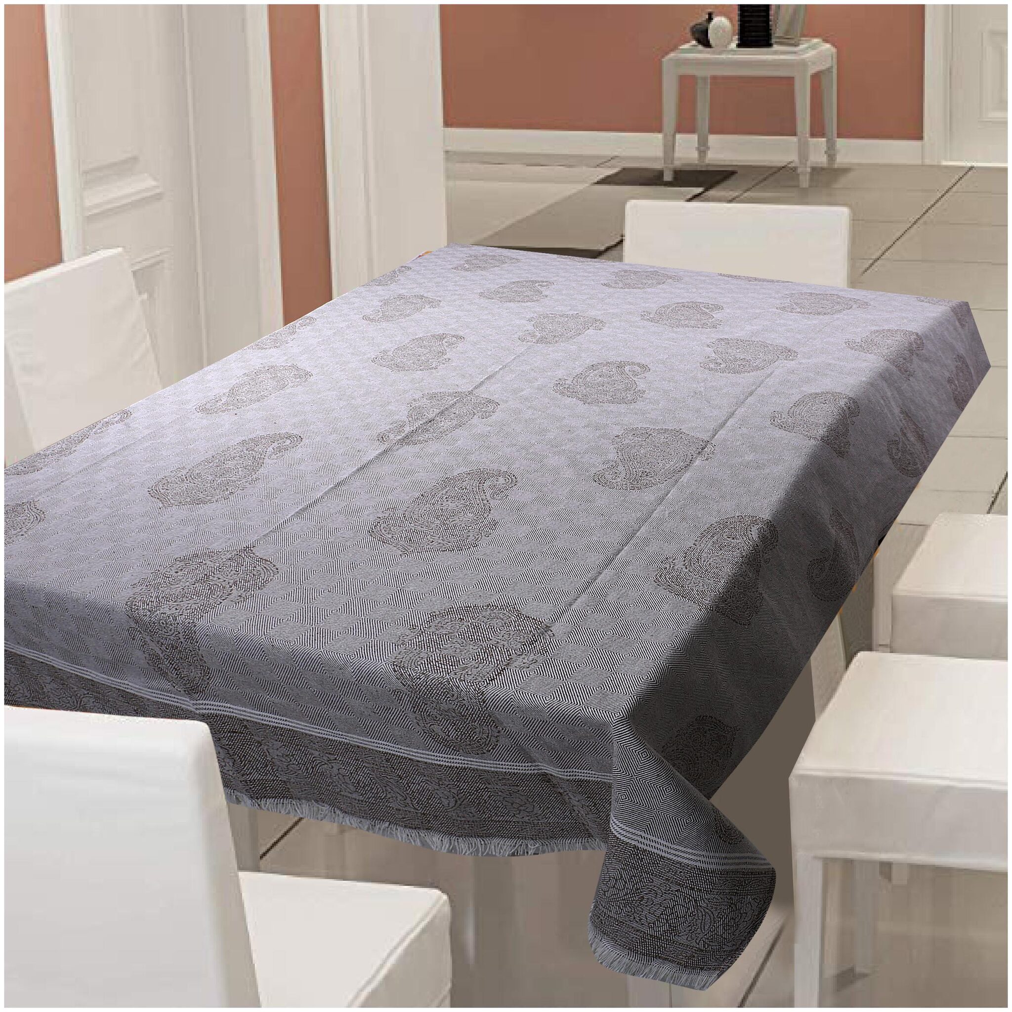 

TEXSTYLERS Cotton Geometric Block Print (4 5x8 33 ft) Table Cloth Cover(Brown)