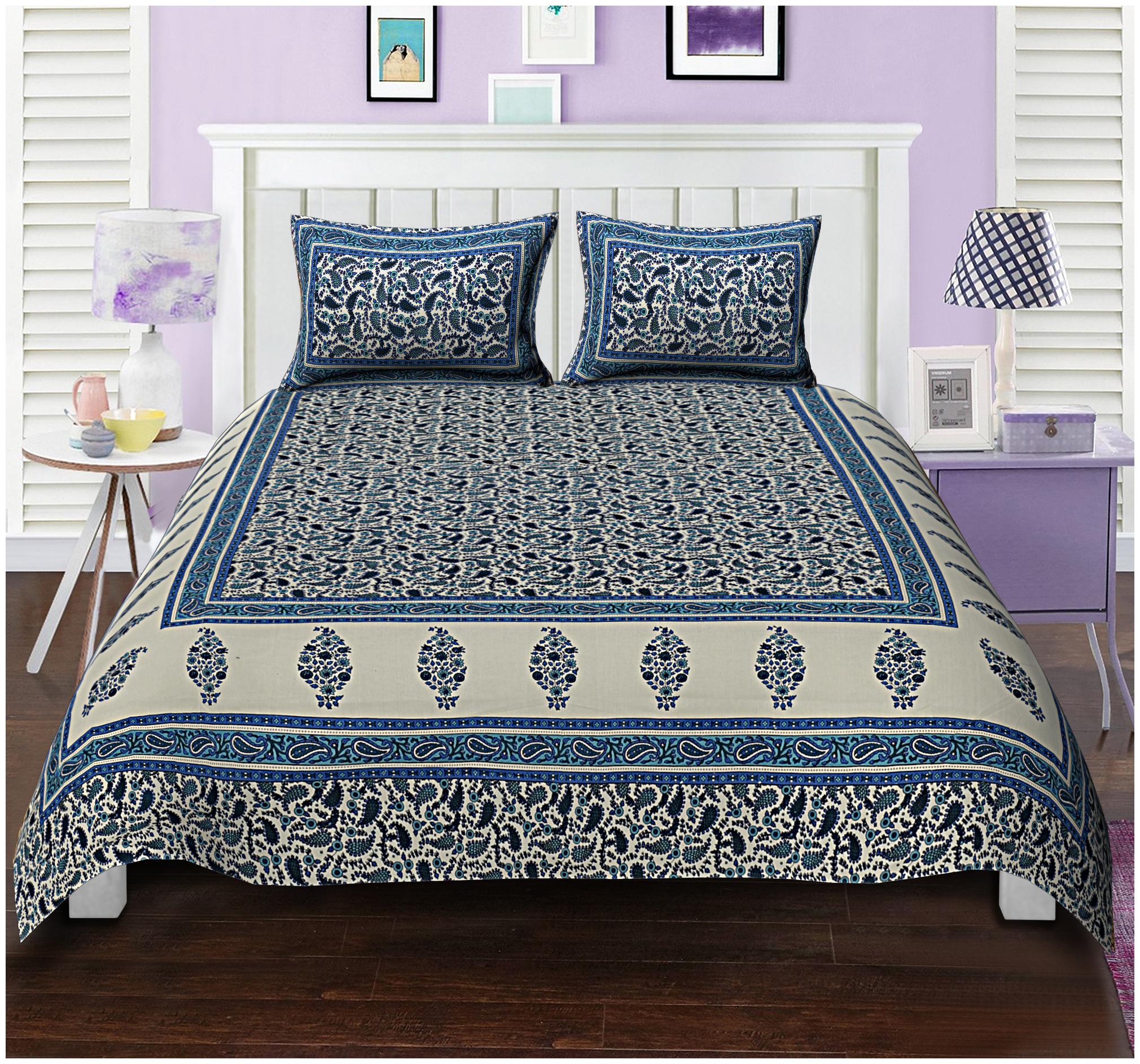 

TEXSTYLERS Cotton Floral Double Size Bedsheet 180 TC ( 1 Bedsheet With 2 Pillow Covers Blue )