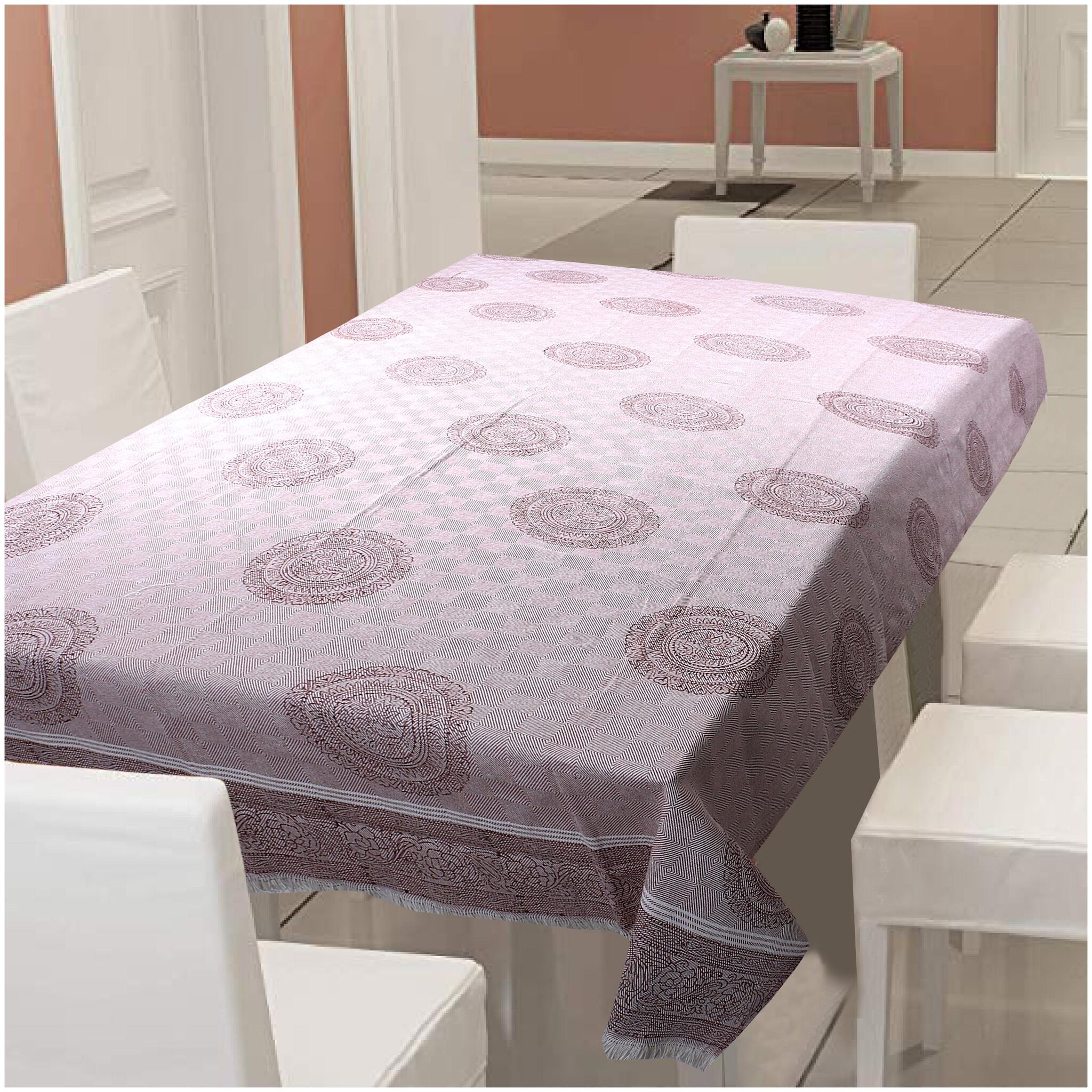 

TEXSTYLERS Cotton Geometric Block Print (4 5x8 33 ft) Table Cloth Cover(Dark Brown)
