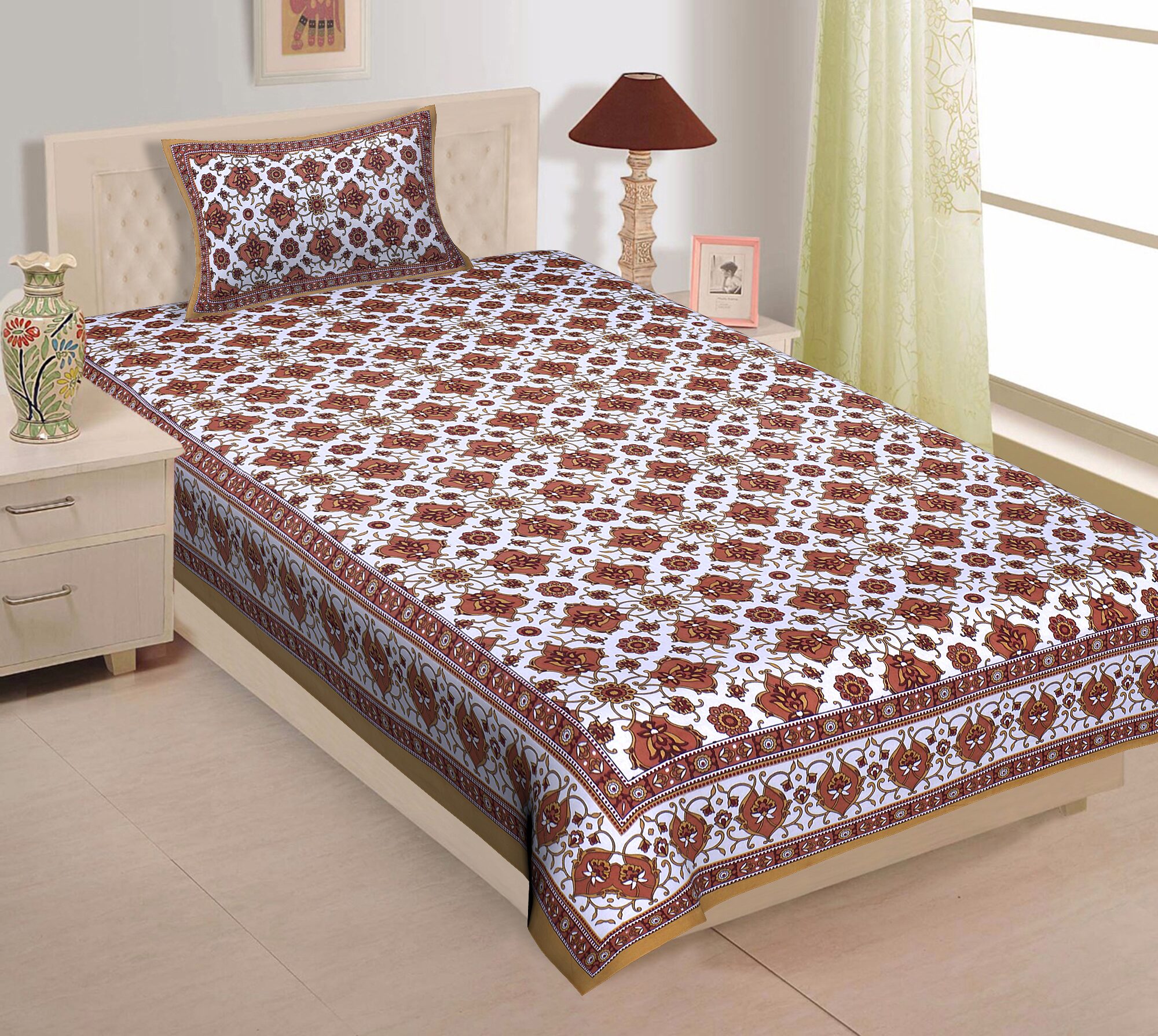 

TEXSTYLERS Cotton Printed Single Size Bedsheet 200 TC ( 1 Bedsheet With 1 Pillow Covers Multi )
