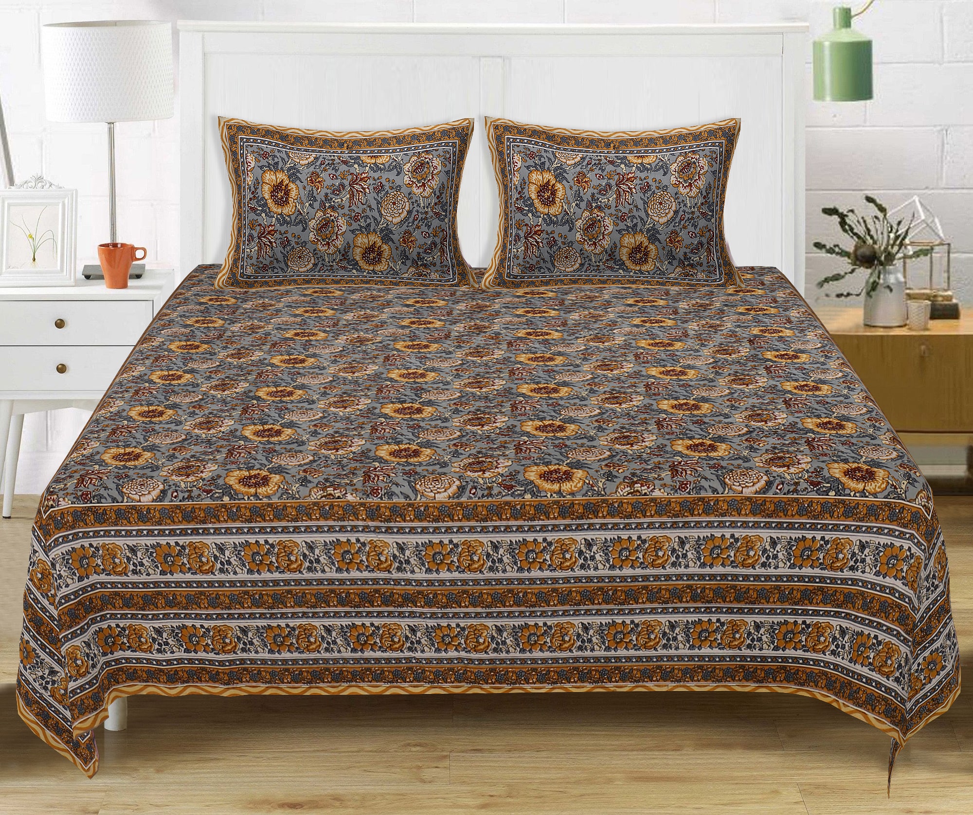 

TEXSTYLERS Cotton Floral Queen Size Bedsheet 200 TC ( 1 Bedsheet With 2 Pillow Covers Multi )