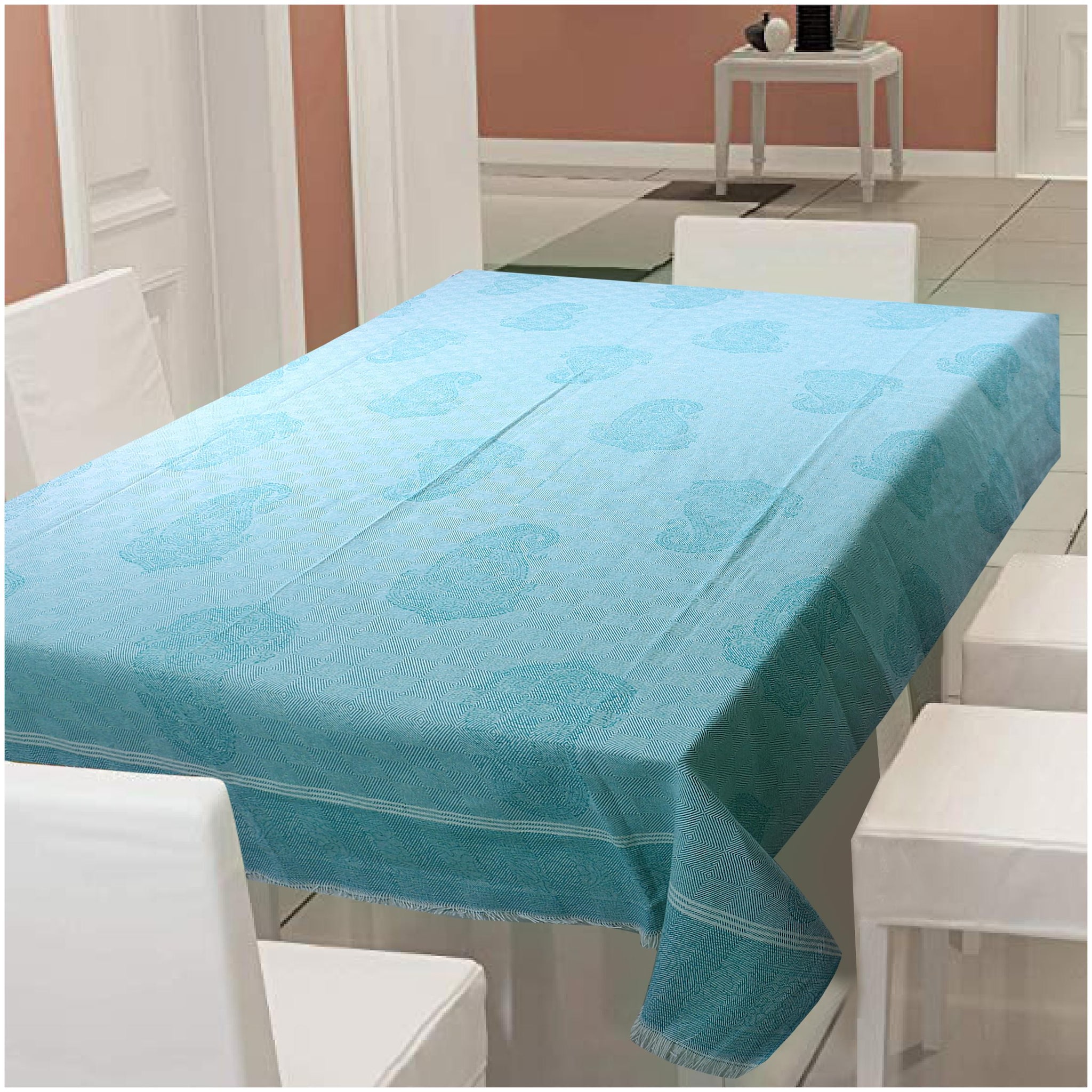 

TEXSTYLERS Cotton Geometric Block Print (4 5x8 33 ft) Table Cloth Cover(Light Green)