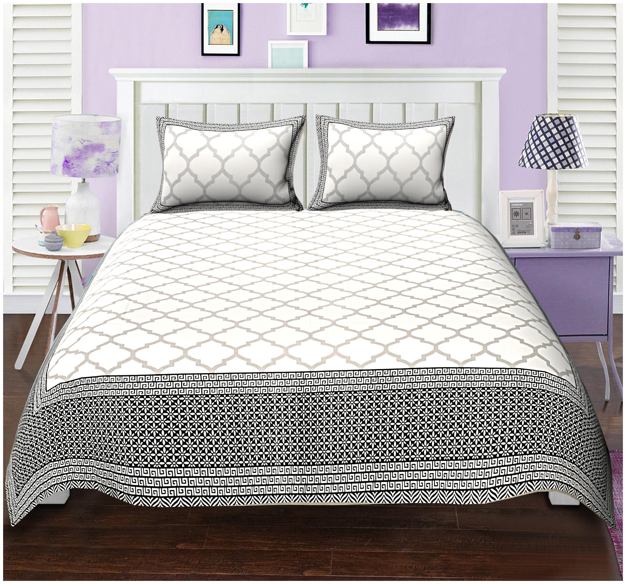 

TEXSTYLERS Cotton Floral Double Size Bedsheet 144 TC ( 1 Bedsheet With 2 Pillow Covers White )