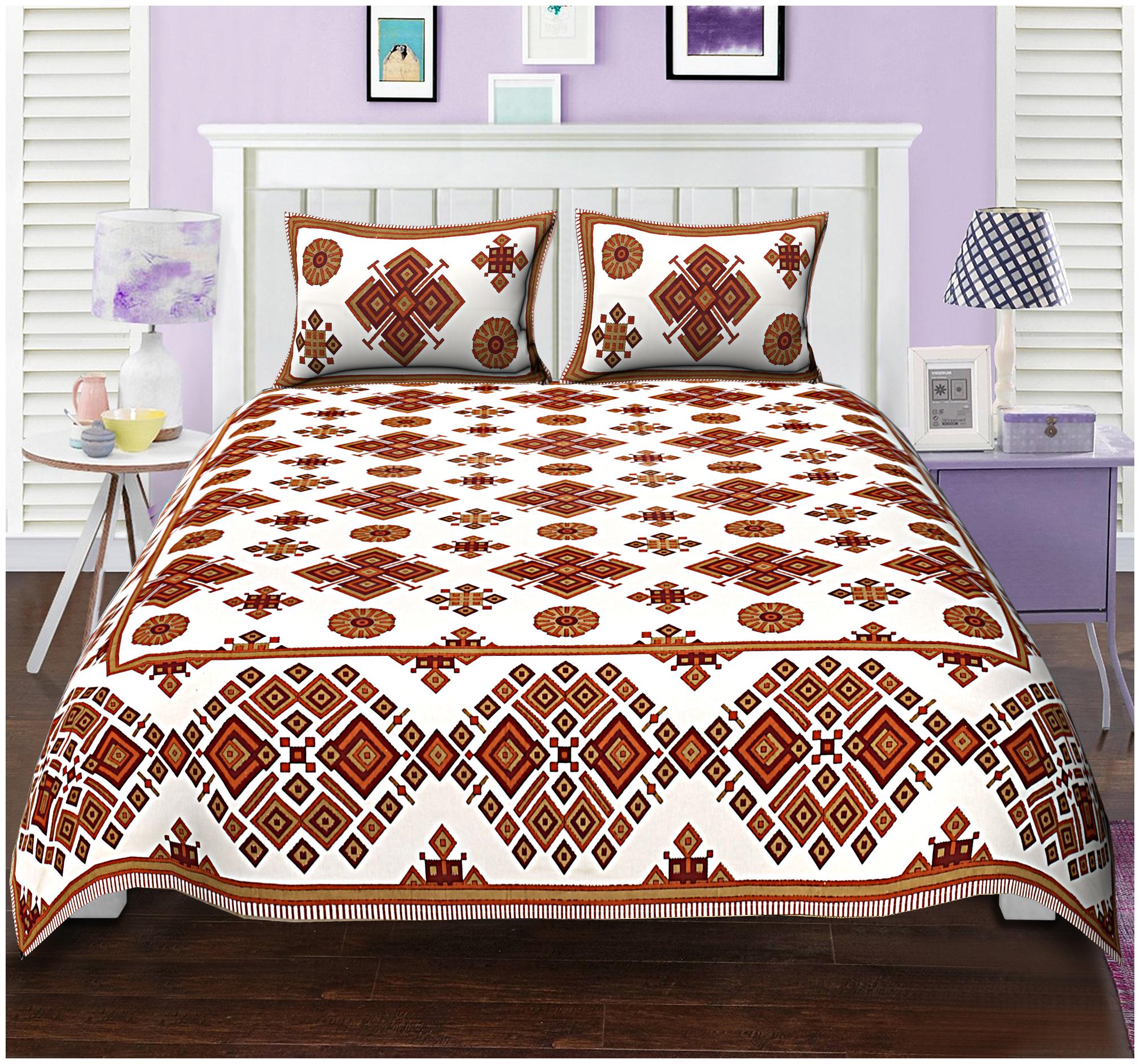 

TEXSTYLERS Cotton Floral Double Size Bedsheet 144 TC ( 1 Bedsheet With 2 Pillow Covers Brown )