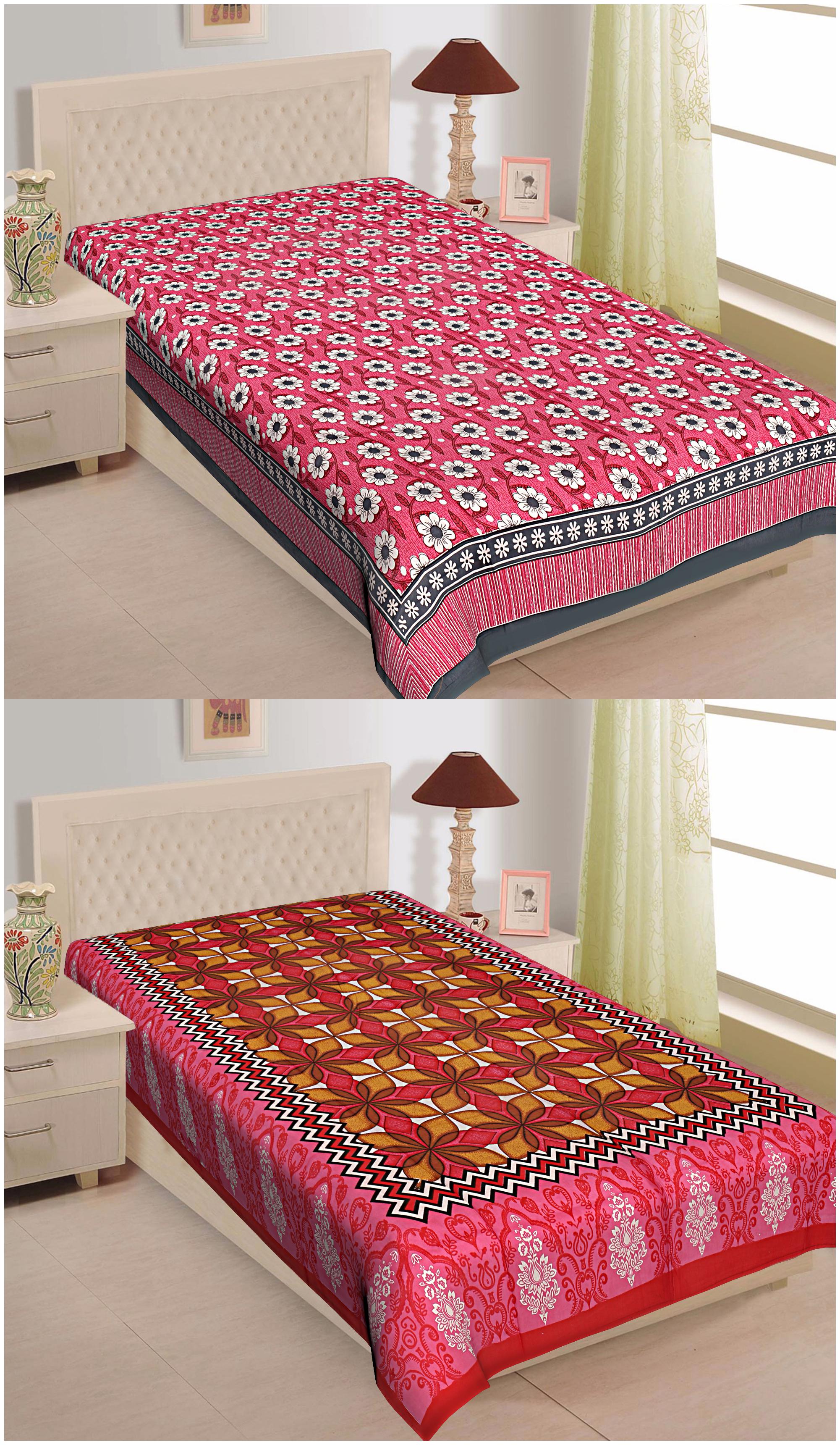 

TEXSTYLERS Cotton Floral Single Size Bedsheet 144 TC ( 2 Bedsheet Without Pillow Covers Multi )
