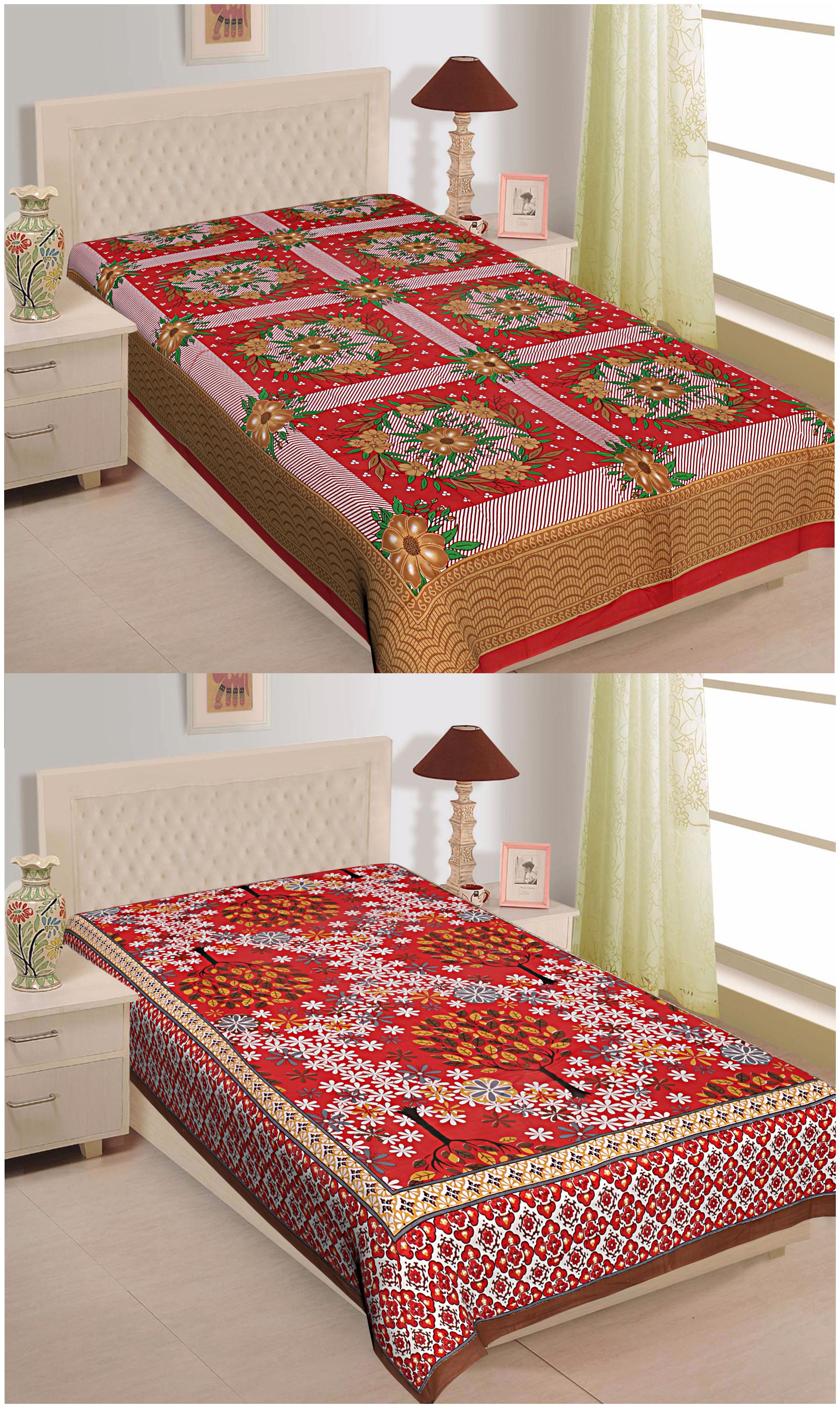 

TEXSTYLERS Cotton Floral Single Size Bedsheet 144 TC ( 2 Bedsheet Without Pillow Covers Multi )