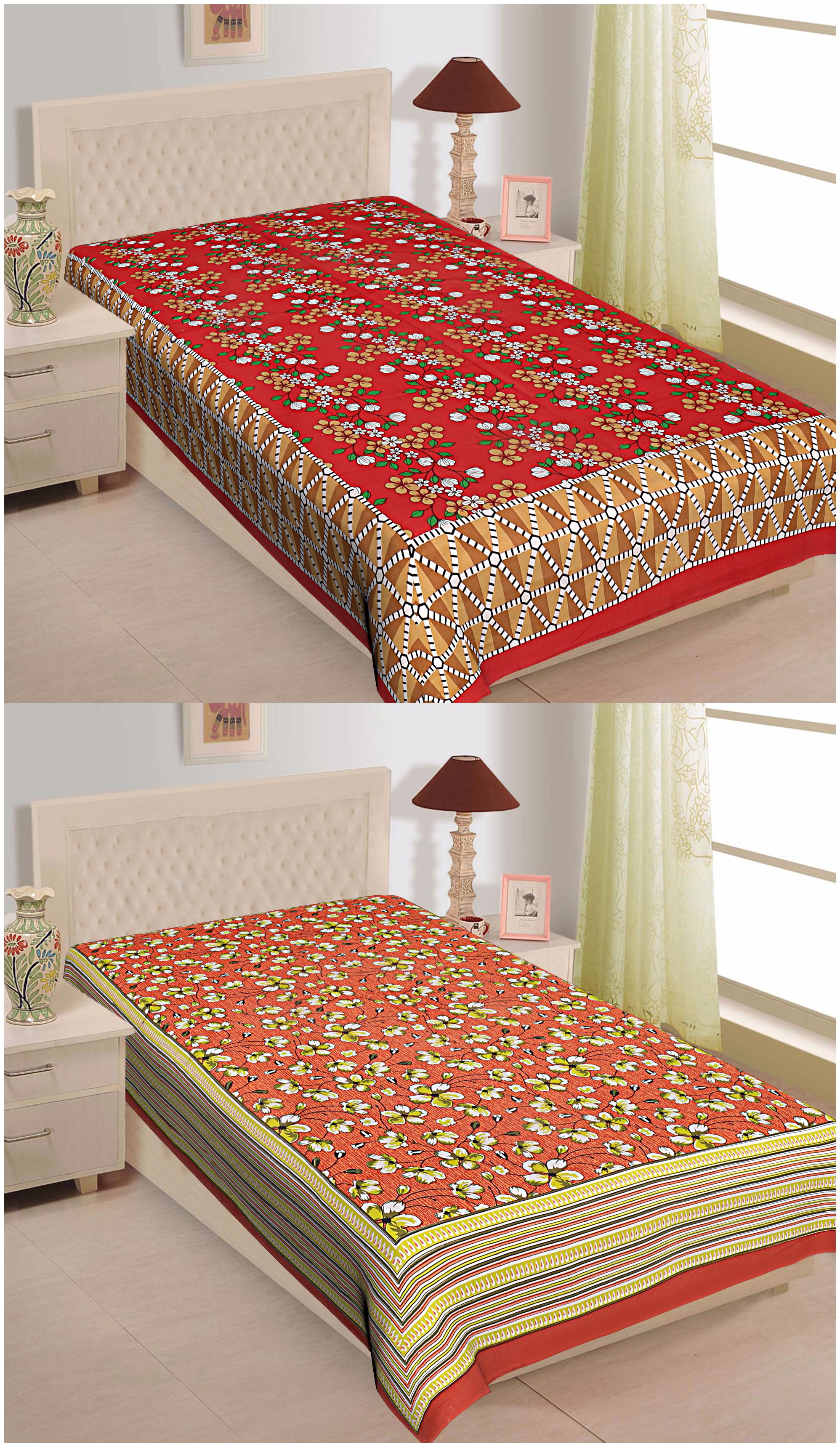 

TEXSTYLERS Cotton Floral Single Size Bedsheet 144 TC ( 2 Bedsheet Without Pillow Covers Multi )