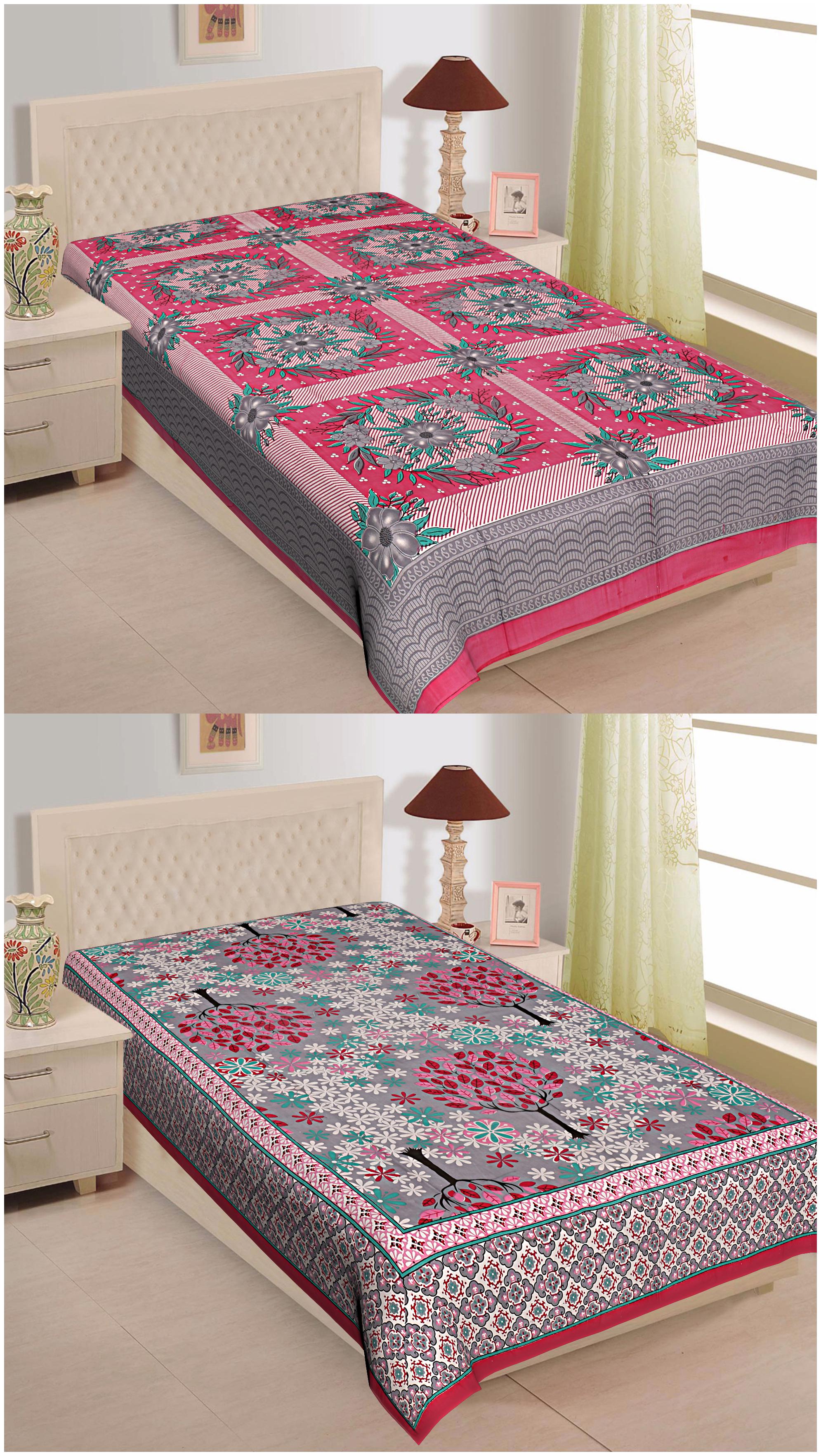 

TEXSTYLERS Cotton Floral Single Size Bedsheet 144 TC ( 2 Bedsheet Without Pillow Covers Multi )