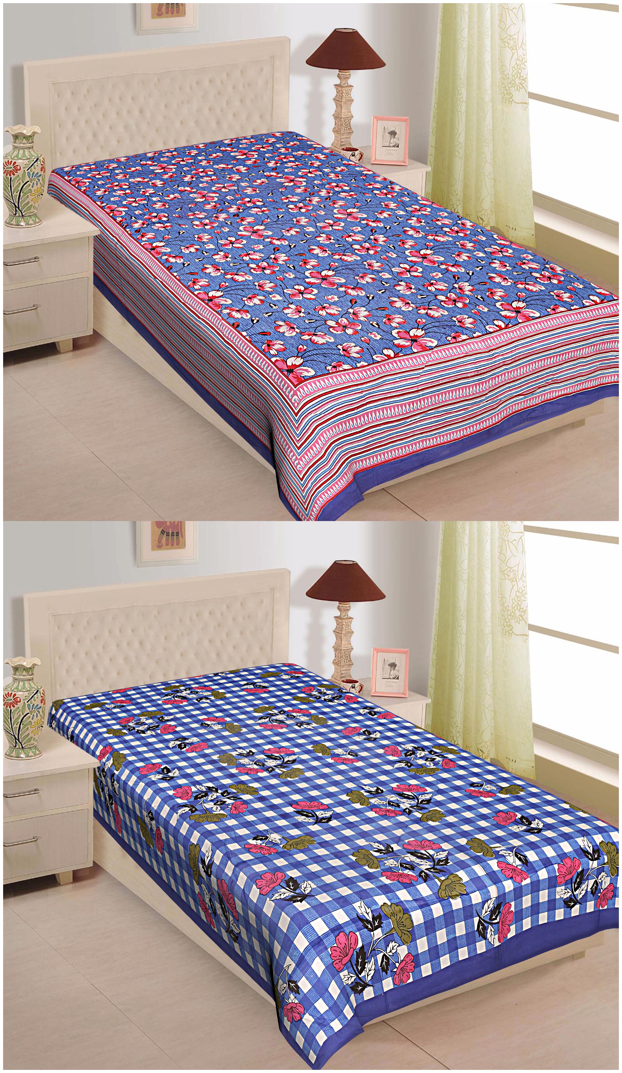 

TEXSTYLERS Cotton Floral Single Size Bedsheet 144 TC ( 2 Bedsheet Without Pillow Covers Multi )